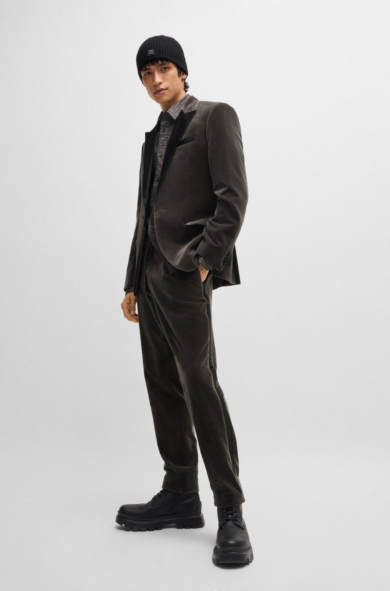 HUGO SLIM-FIT FLAT-FRONT TROUSERS IN COTTON VELVET outlook