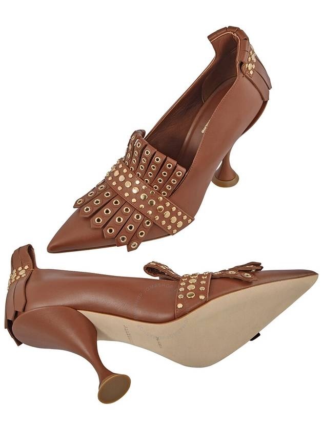 Kilty Fringe Coat Pumps Heel Brown 3