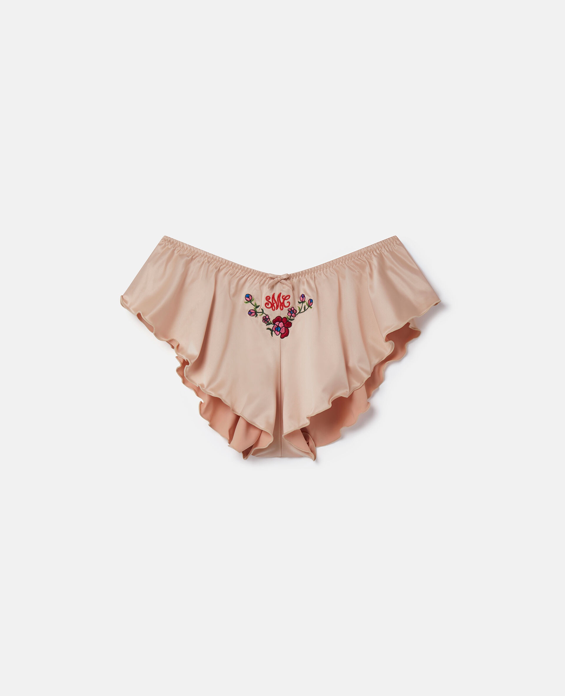 'Love You' Embroidery Satin Flounce Sleep Shorts - 1