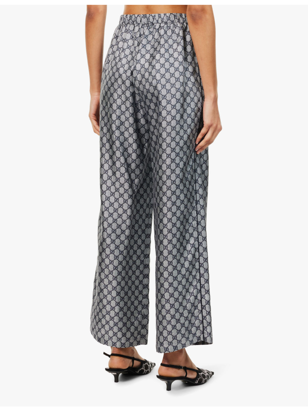 Supreme branded-pattern wide-leg silk trousers - 4