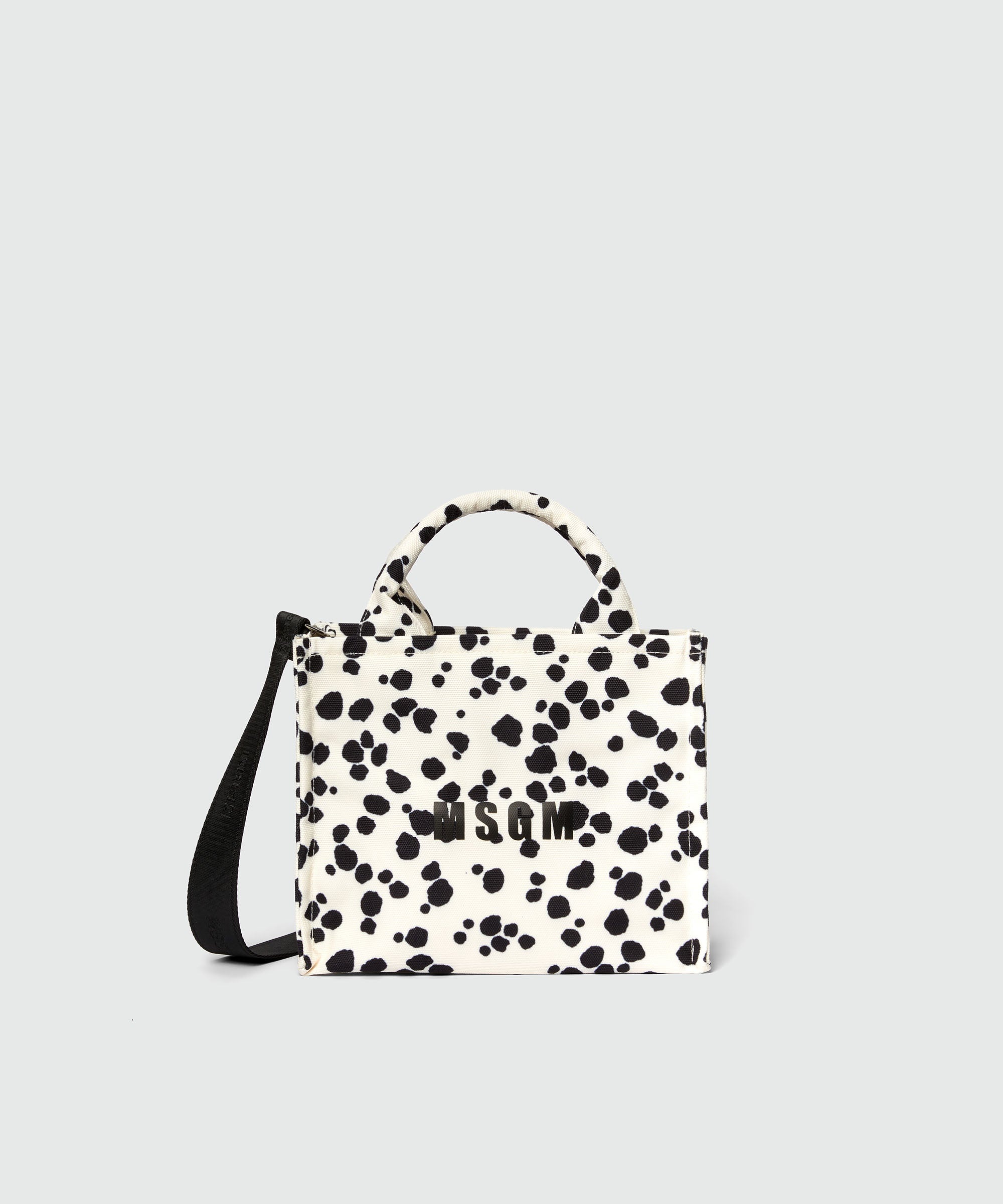 White and black MSGM polka dot canvas tote bag - 1