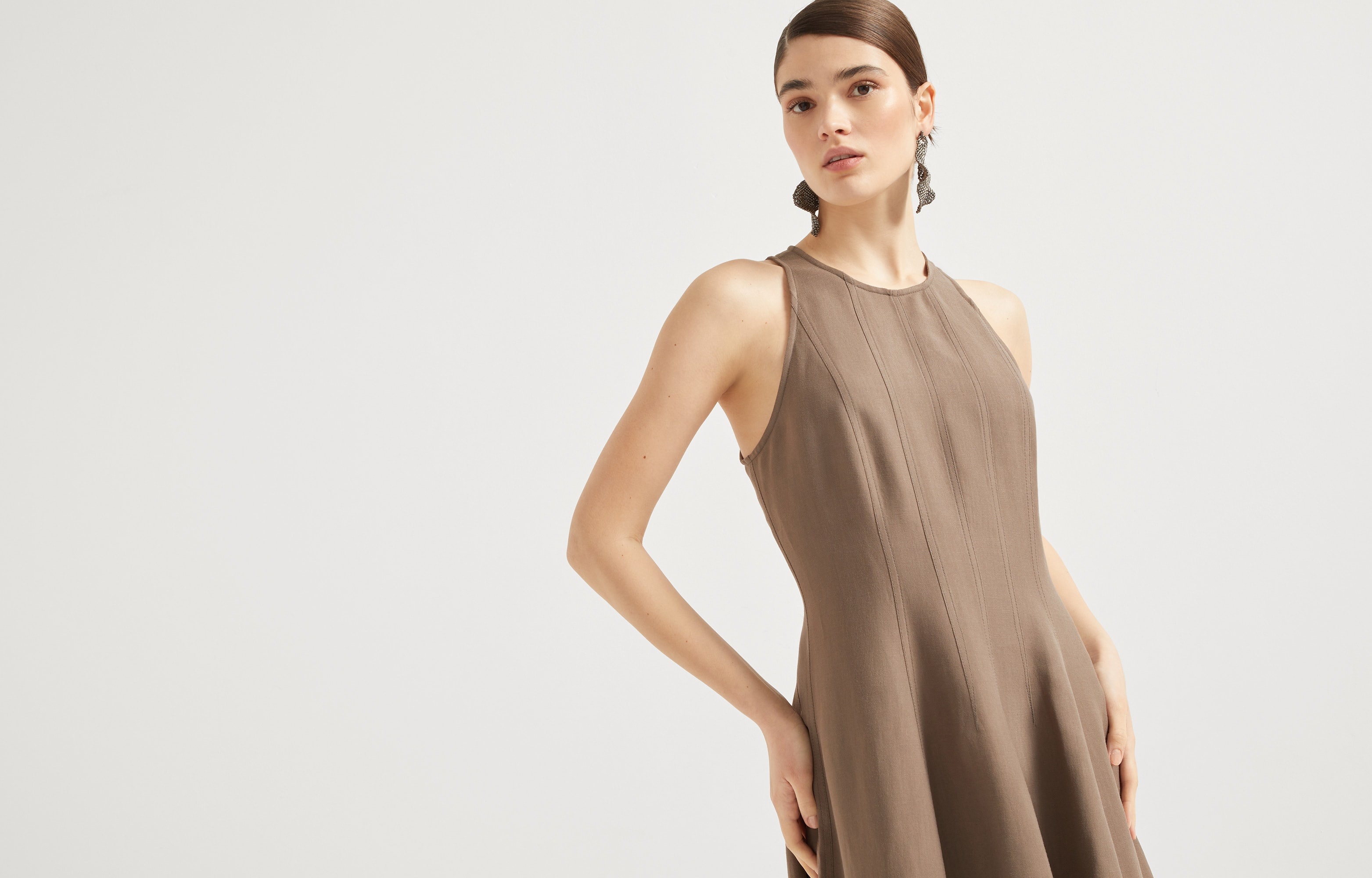 Viscose and linen fluid twill dress - 6