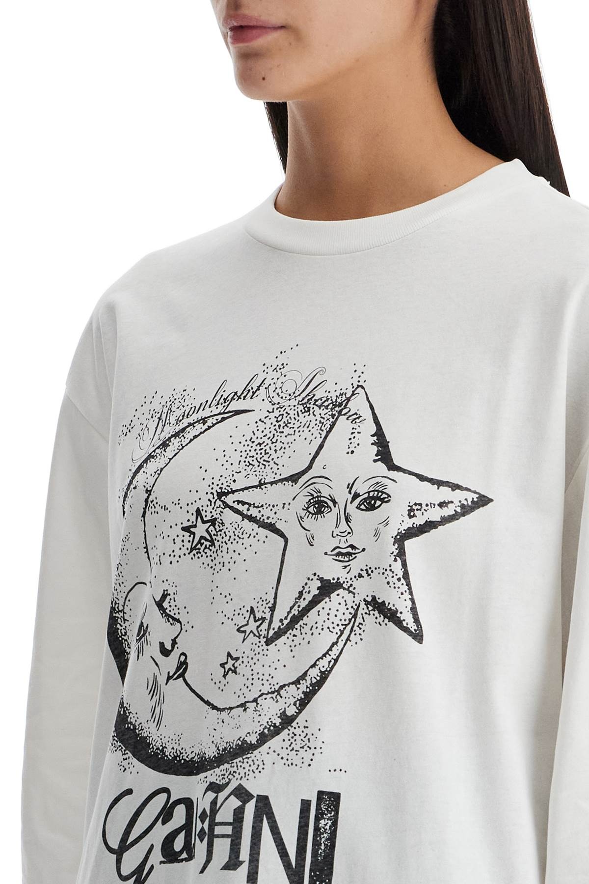 【関税＆送料込み】Ganni Long-Sleeve Crew-Neck T-Shirt With GANNI Ganni Long-Sleeved T-Shirt With Graphic Print Women