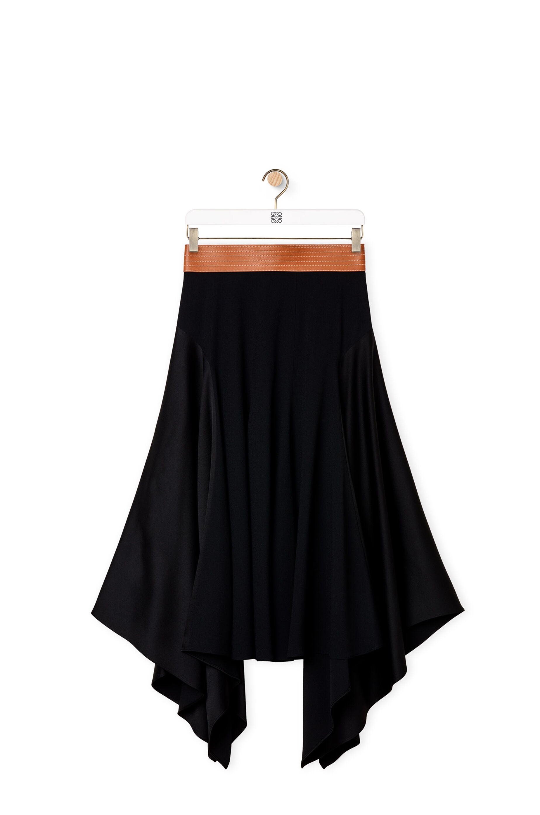 Leather waistband midi skirt in acetate and viscose - 1