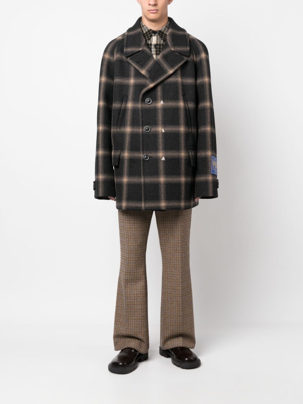 check-pattern wool coat - 2