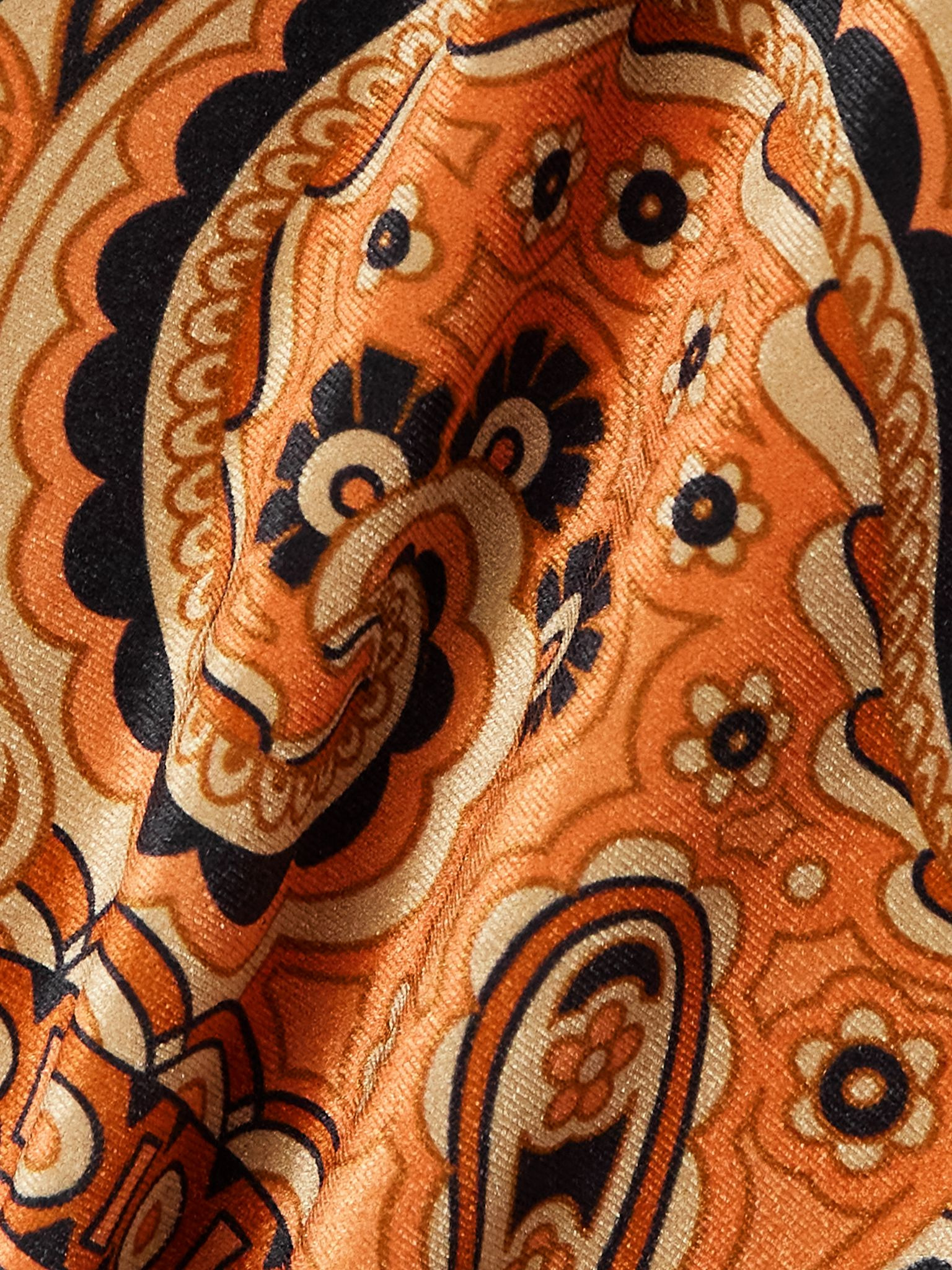 Paisley-print velvet turtleneck midi dress Orange - 4