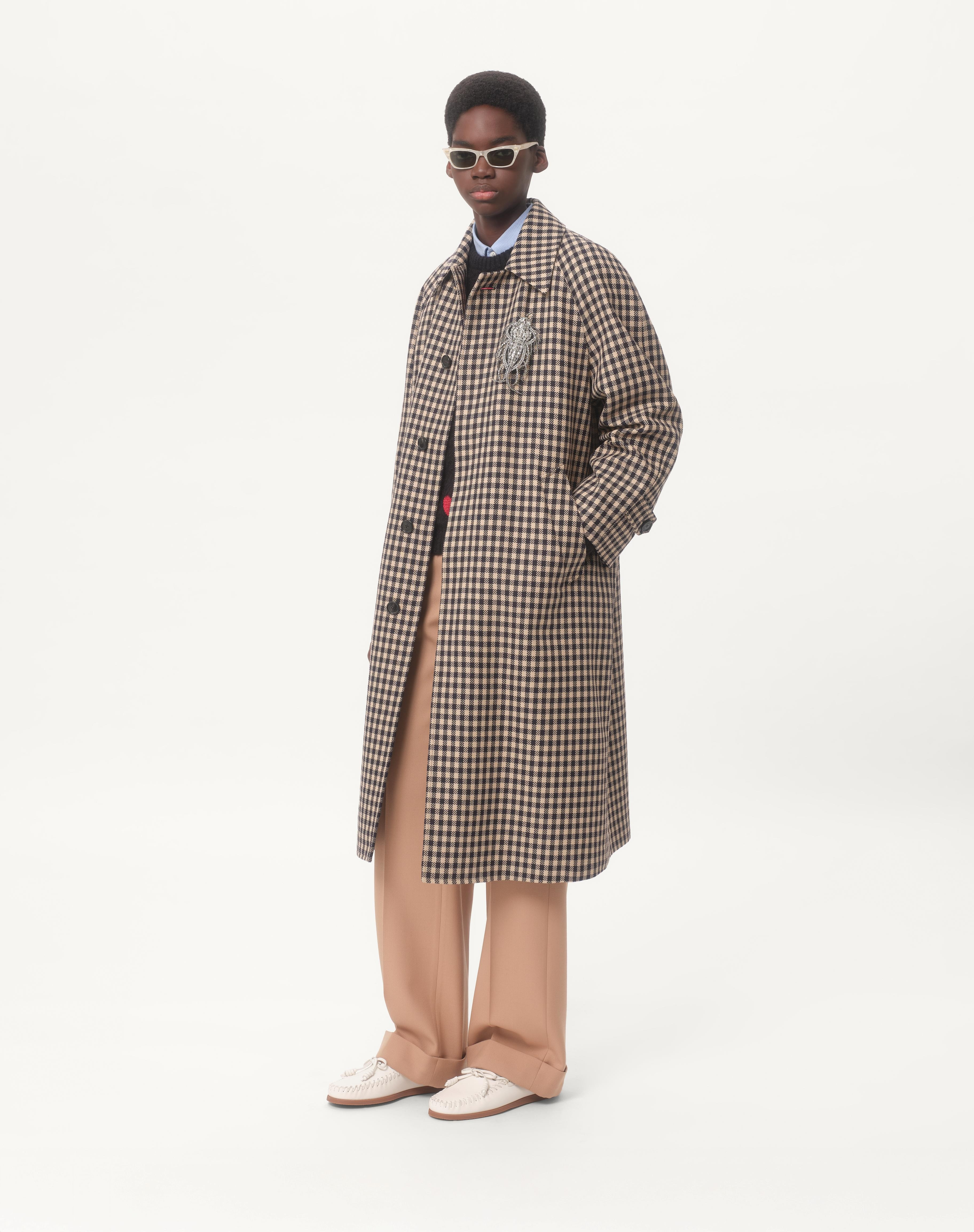 SINGLE-BREASTED COTTON AND WOOL COAT WITH VICHY PATTERN - 2