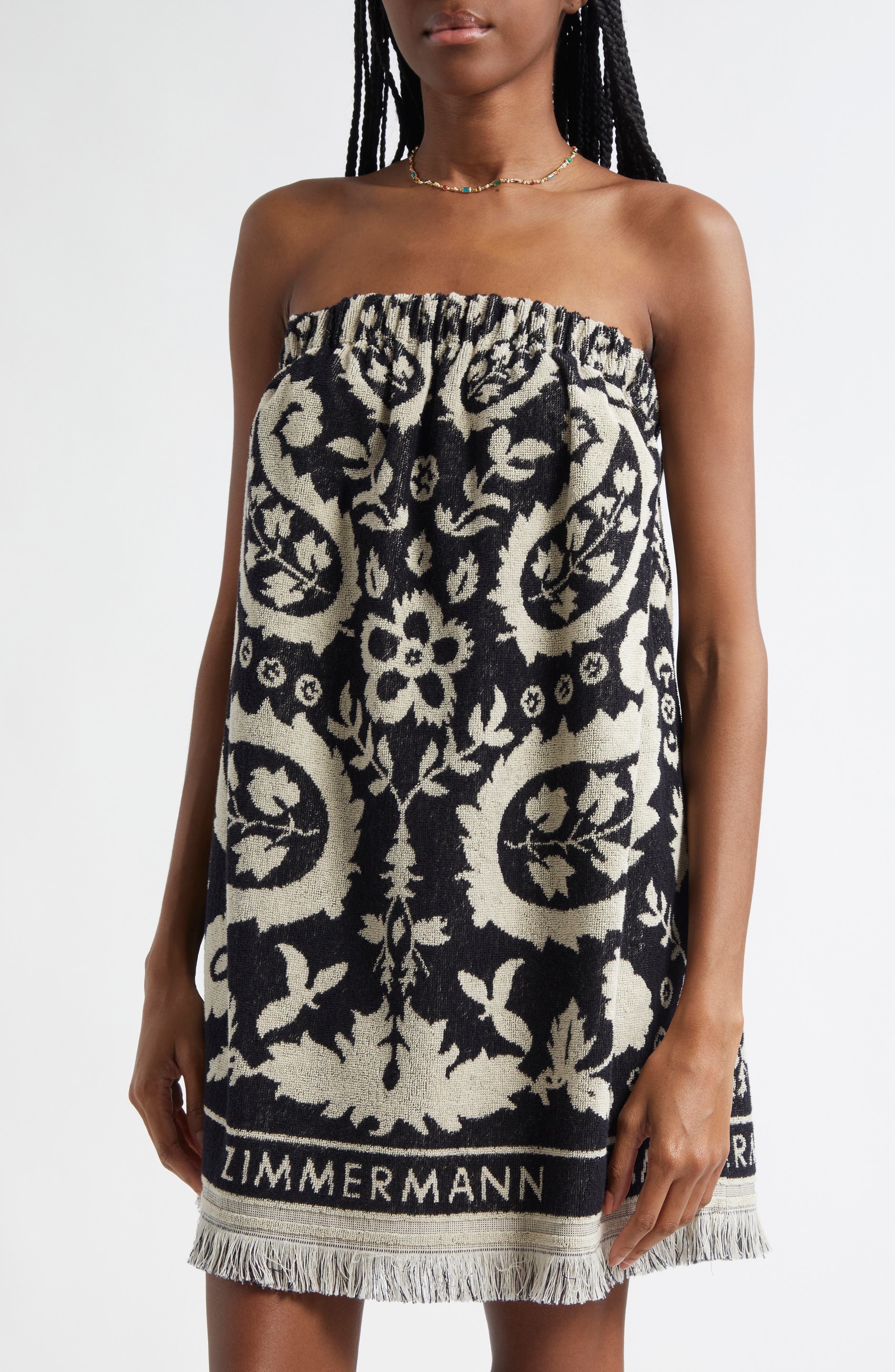 Zimmermann Rhiannon Terry Cloth Minidress in Black/Cream at Nordstrom - 3