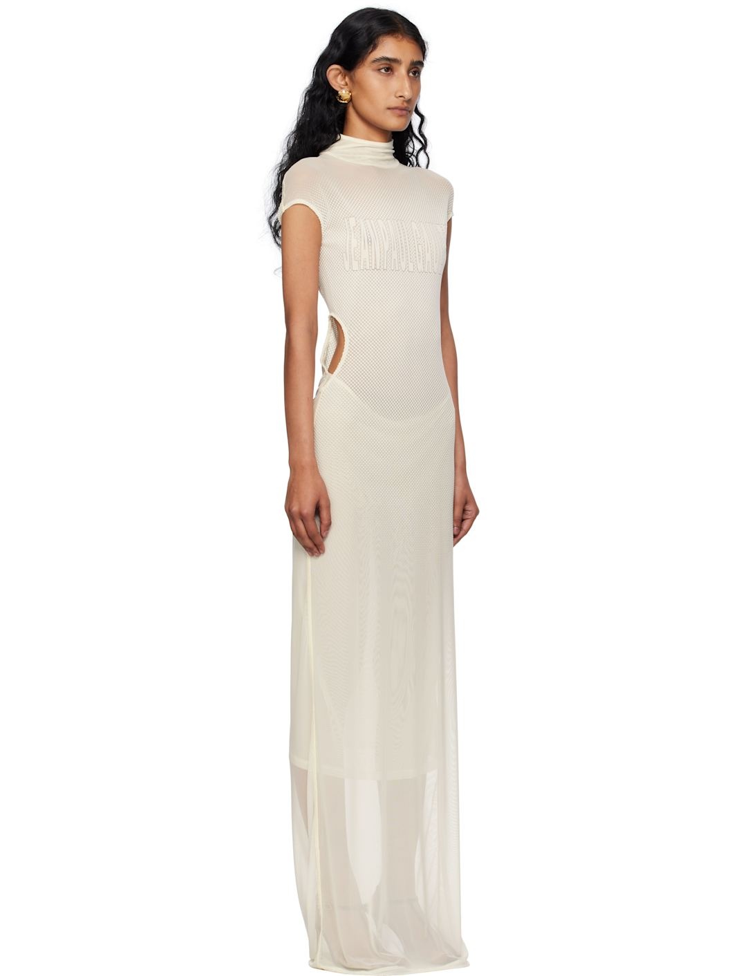 Off-White Sleeveless Flock Maxi Dress - 2