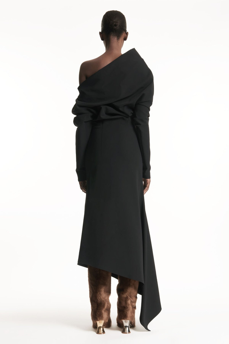 OFF SHOULDER ASYMMETRIC DRESS BLACK 5