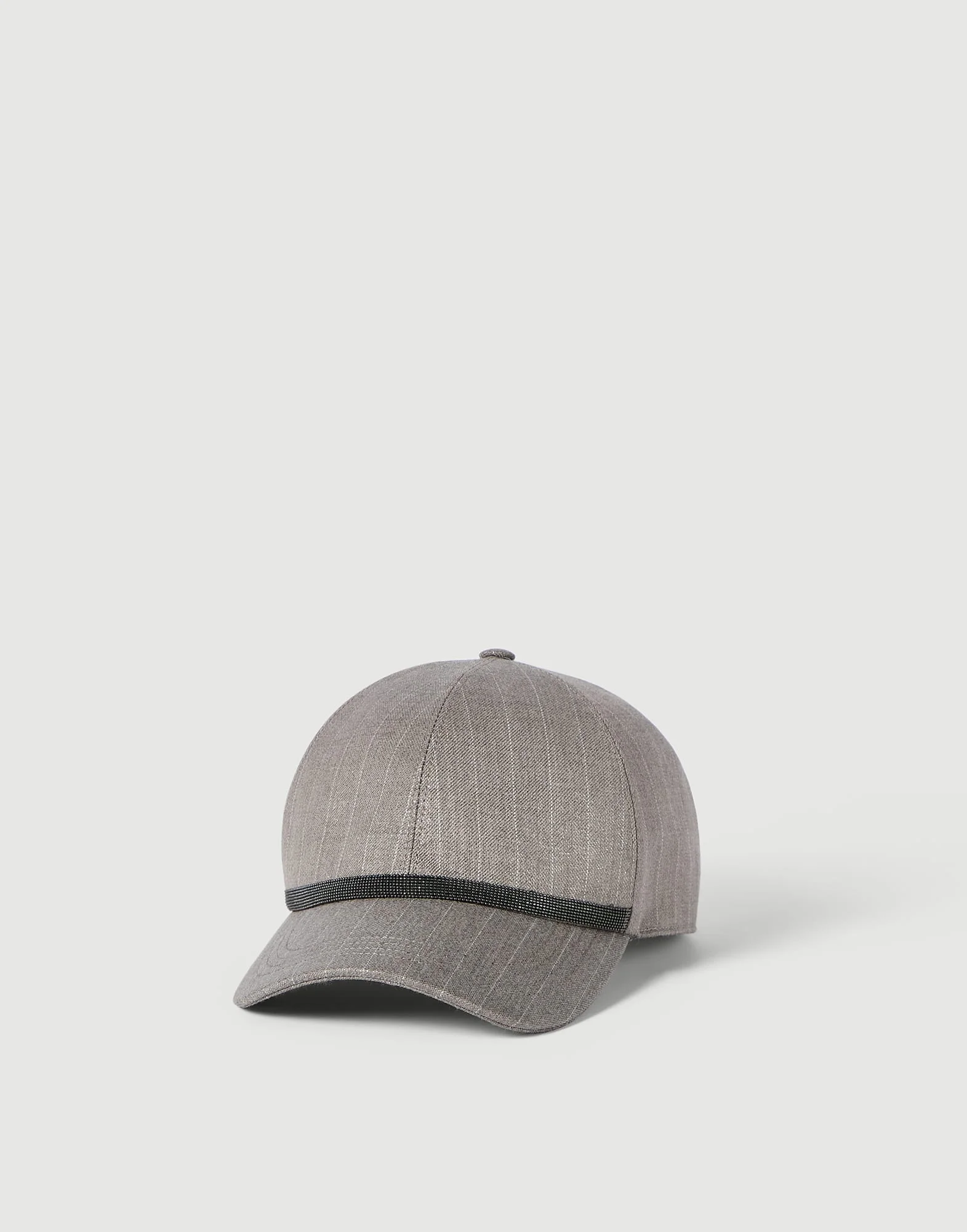 Sparkling virgin wool pinstripe baseball cap with shiny band - 1