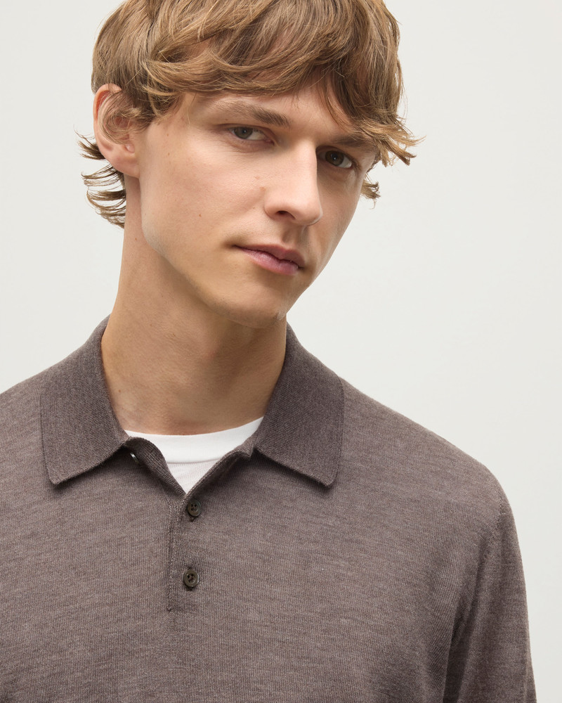 Johnstons of Elgin Fin Brown Cashmere Polo Shirt outlook