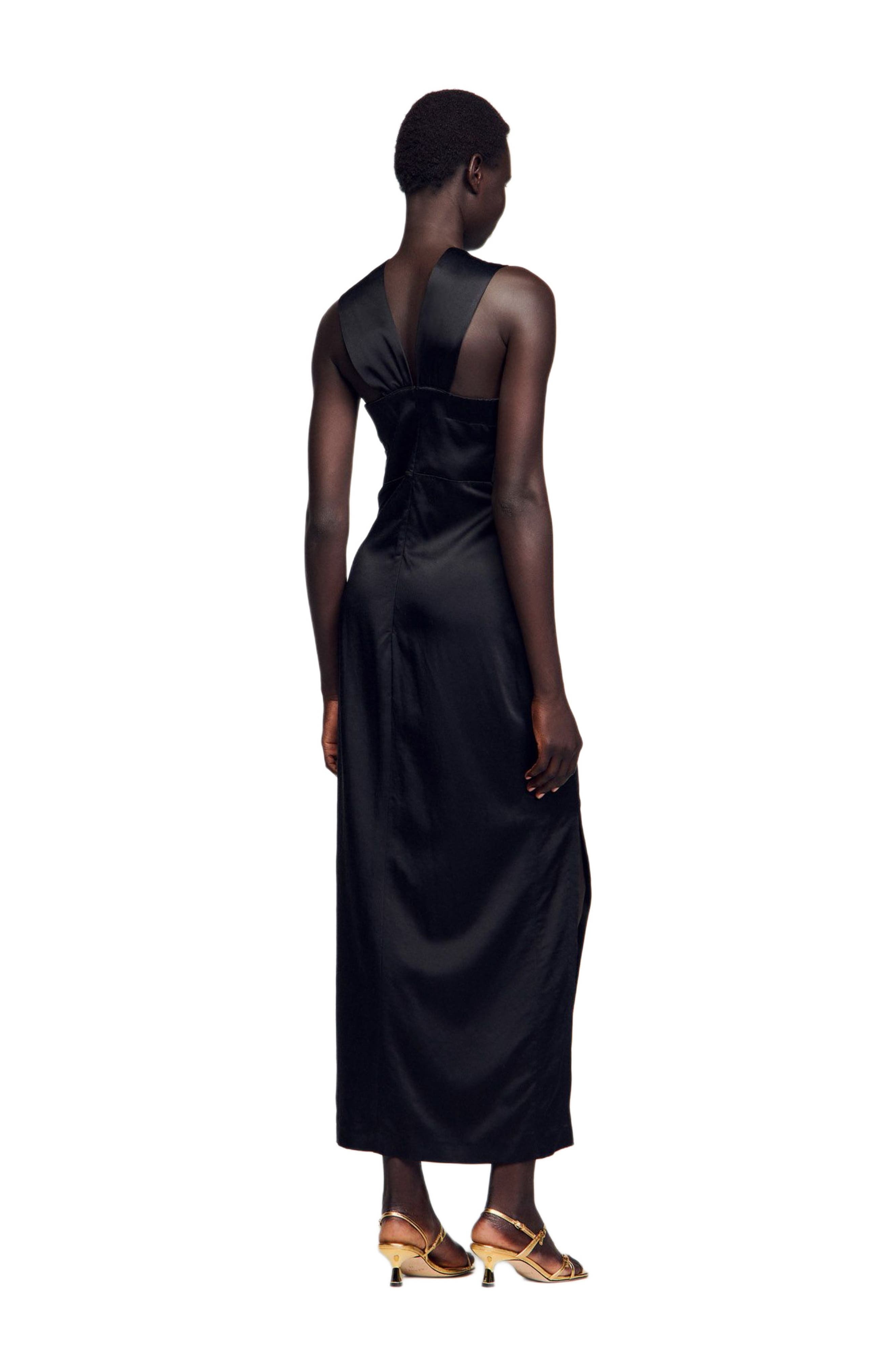 SANDRO Slit satin-effect maxi dress in Black at Nordstrom - 2