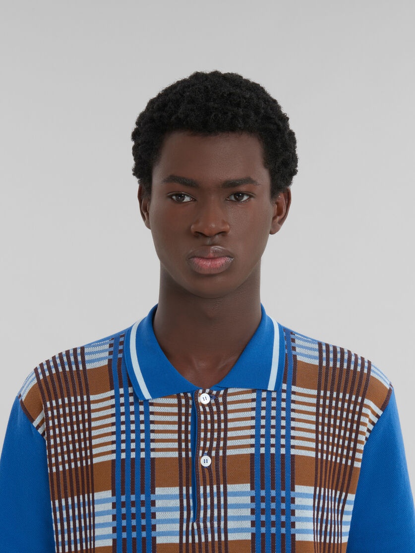 BLUE AND BROWN CHECKED COTTON POLO SHIRT - 4