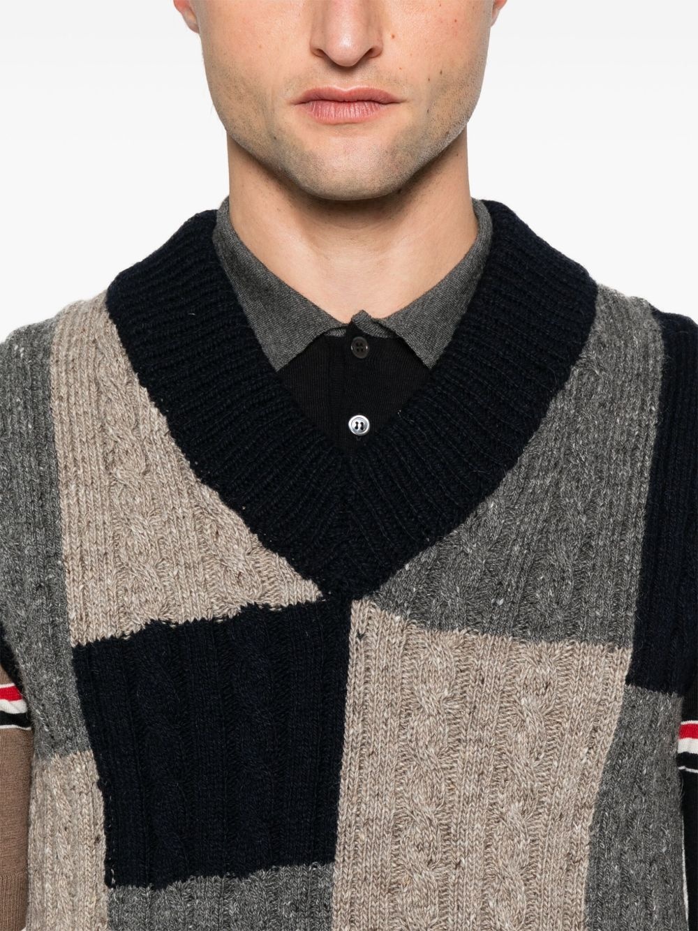 patchwork cable-knit vest - 4