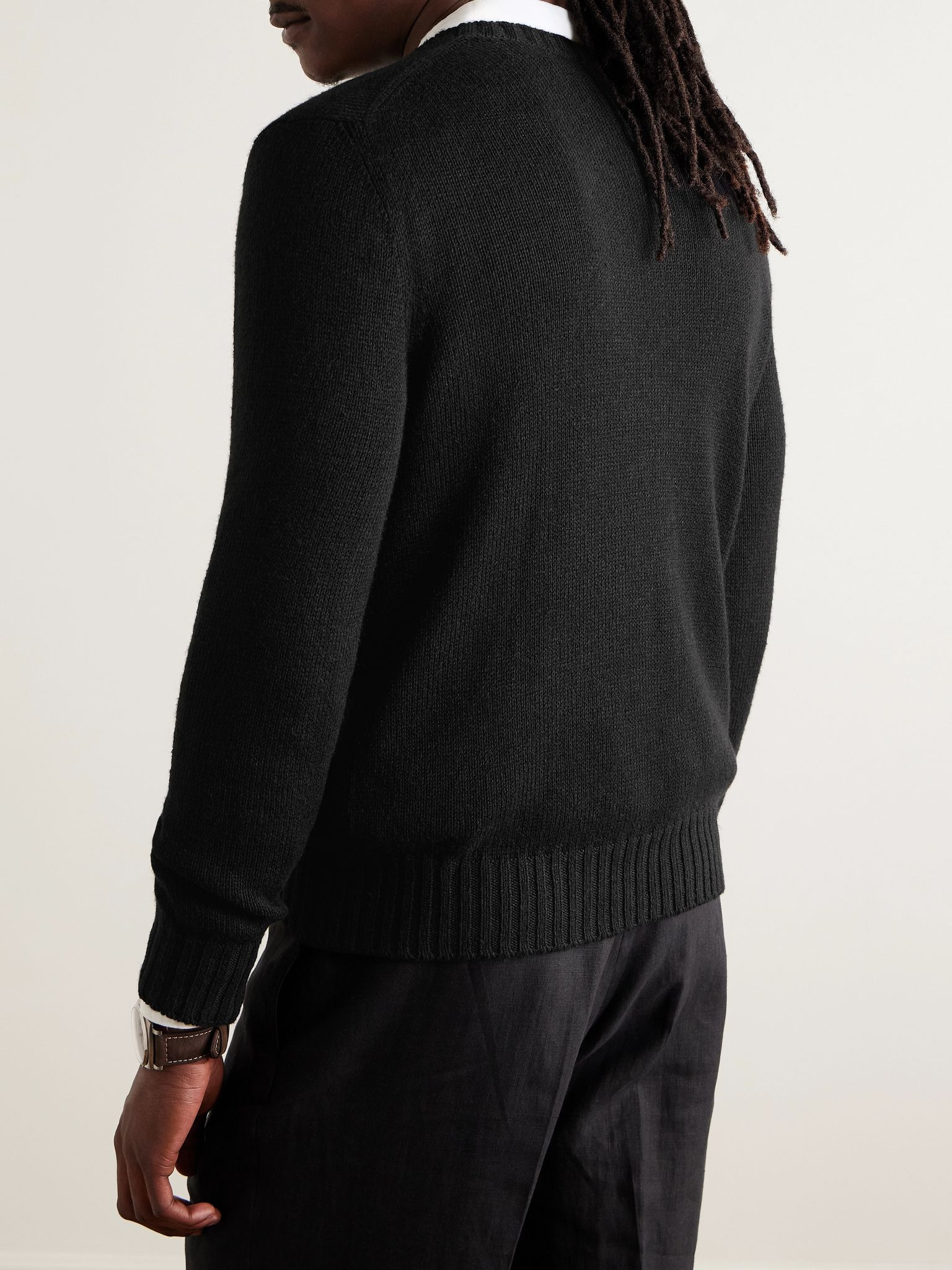 Silk and Linen-Blend Sweater Black - 3