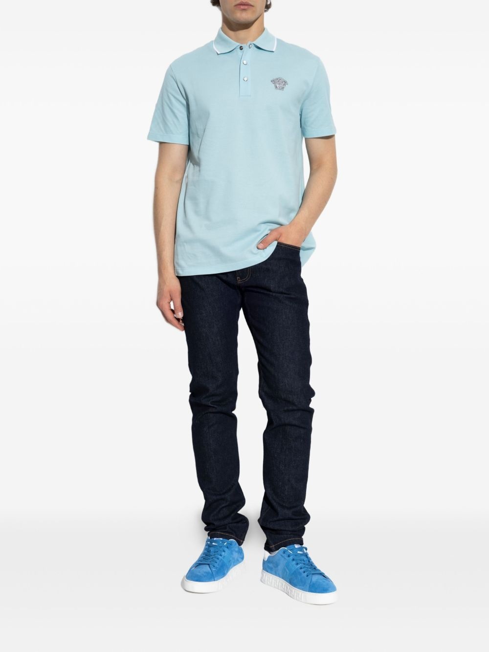 Medusa-embroidered polo shirt - 2