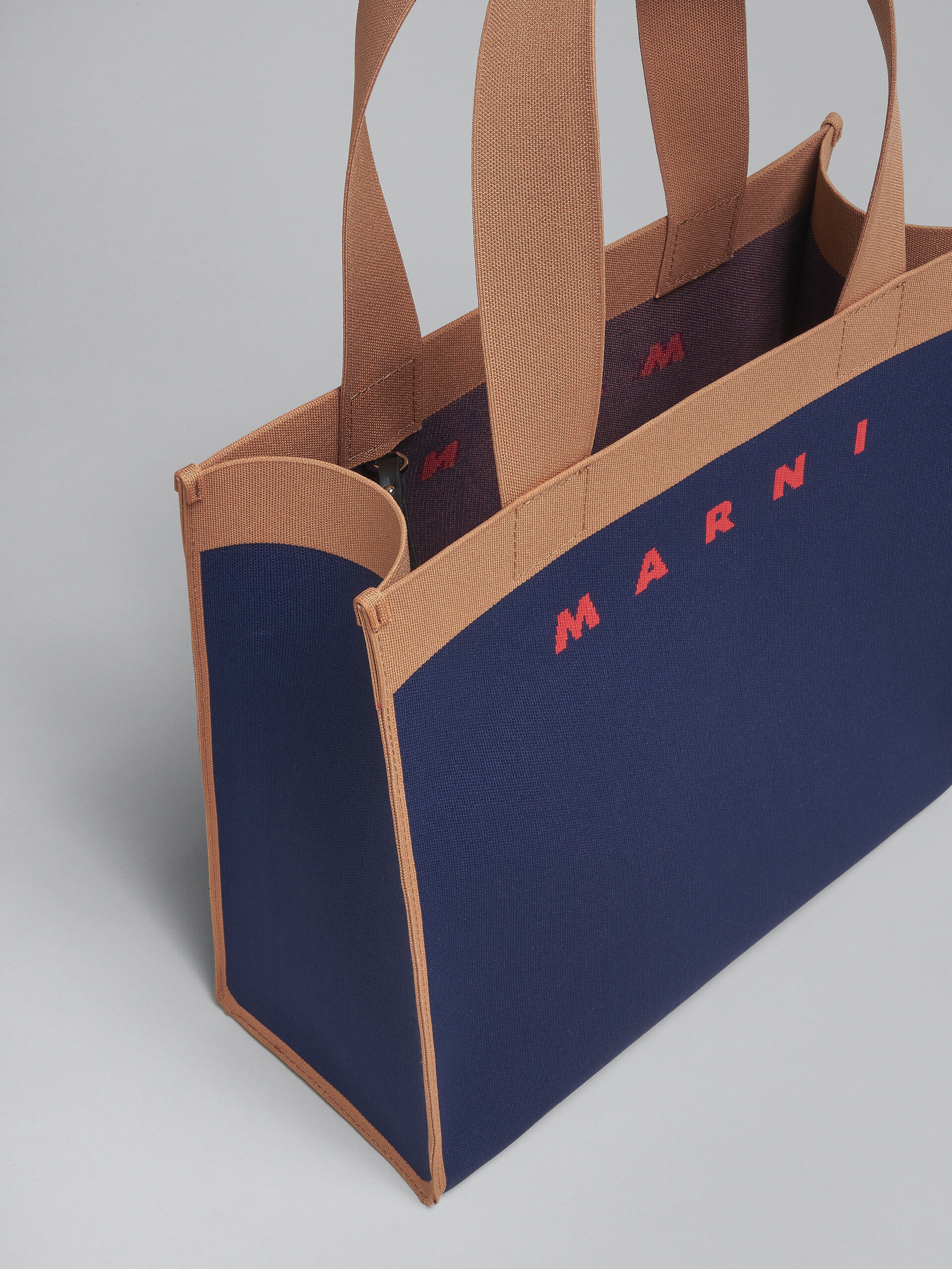BLUE AND BROWN JACQUARD SHOPPING BAG - 4
