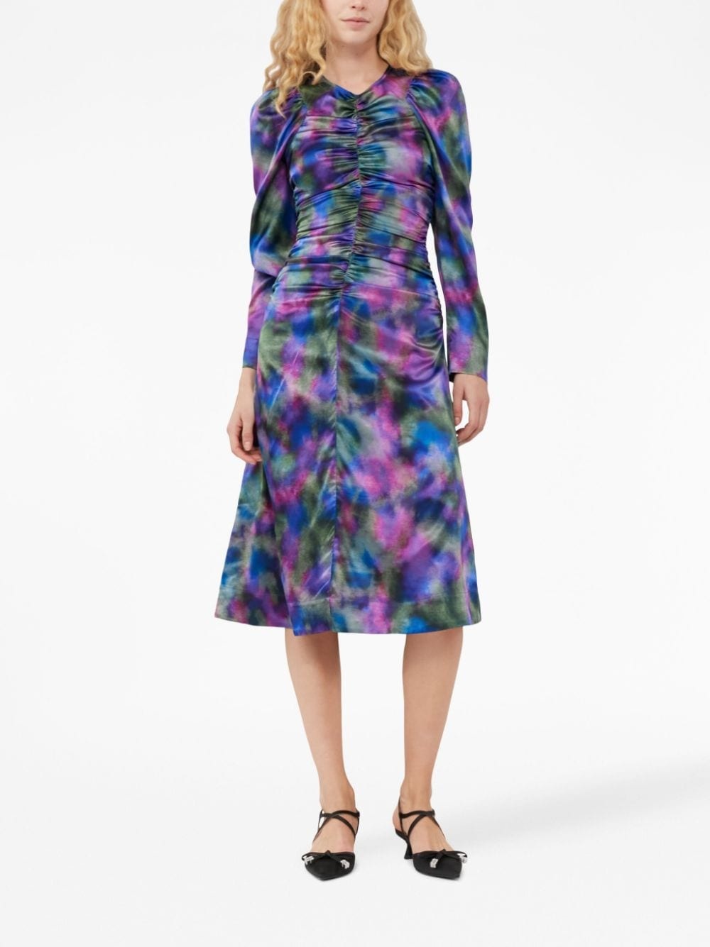 graphic-print gathered dress - 2