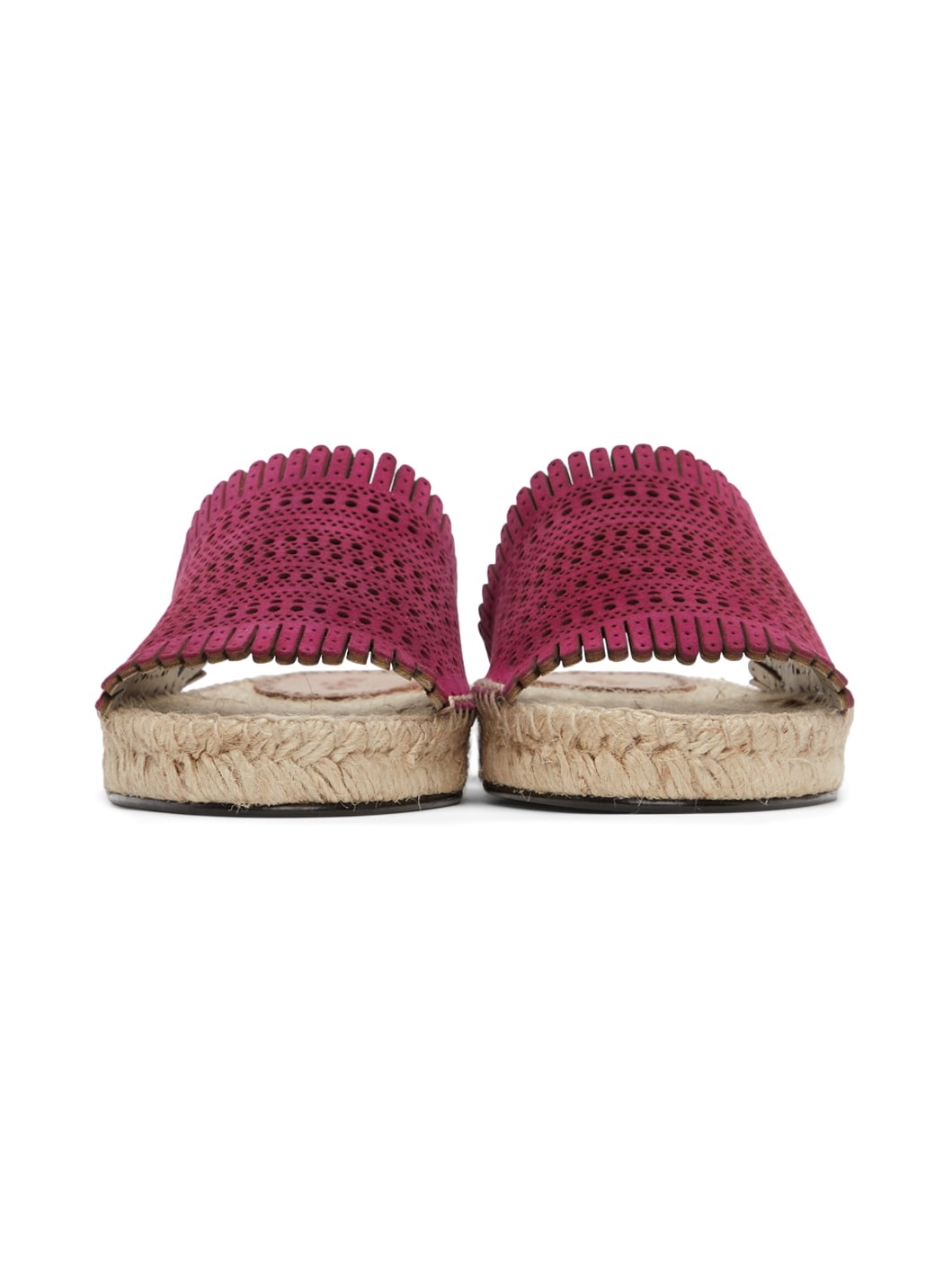 Pink Suede Openwork Flat Sandals - 2