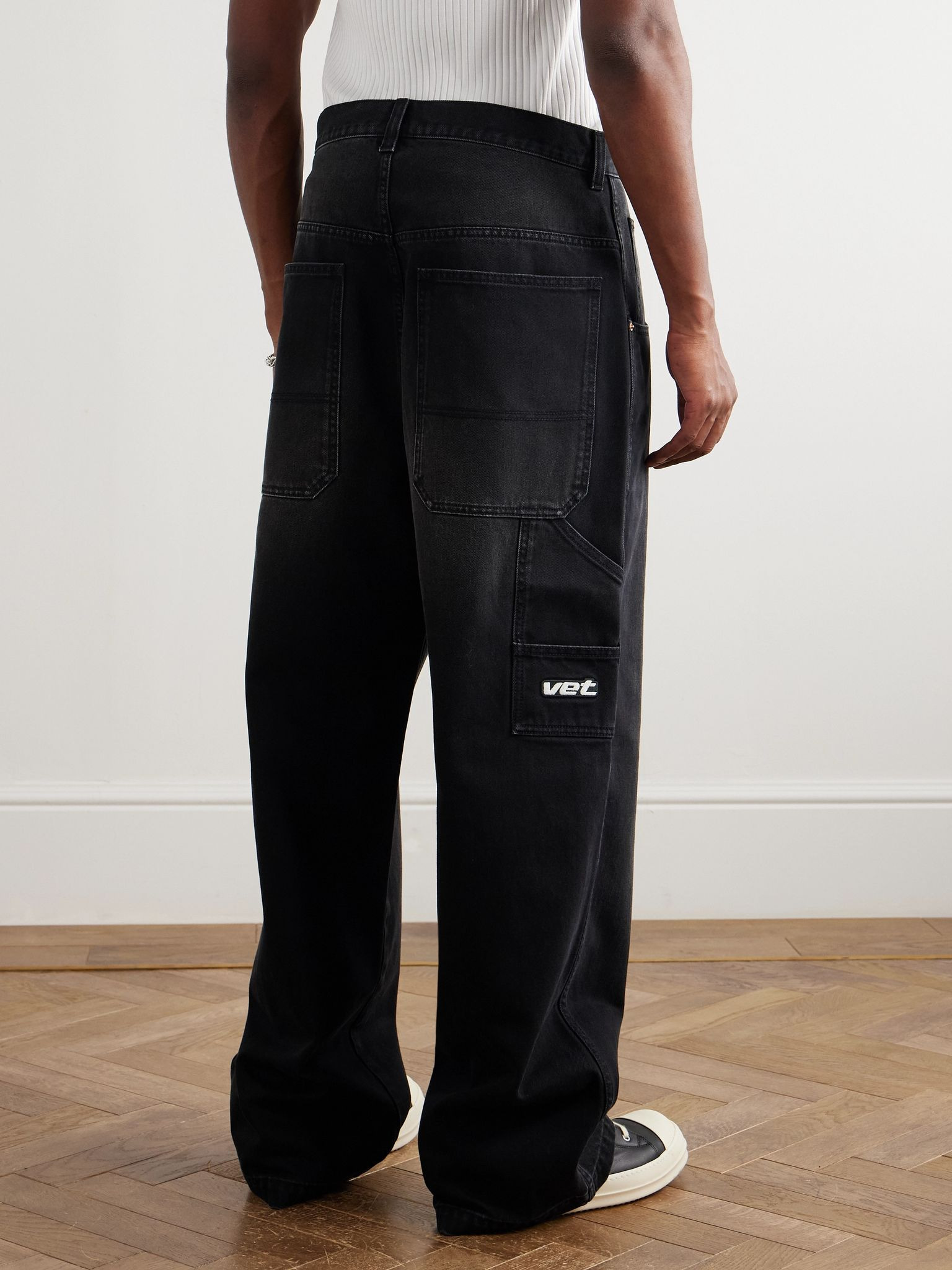 Hip-Hop Straight-Leg Jeans Black - 4