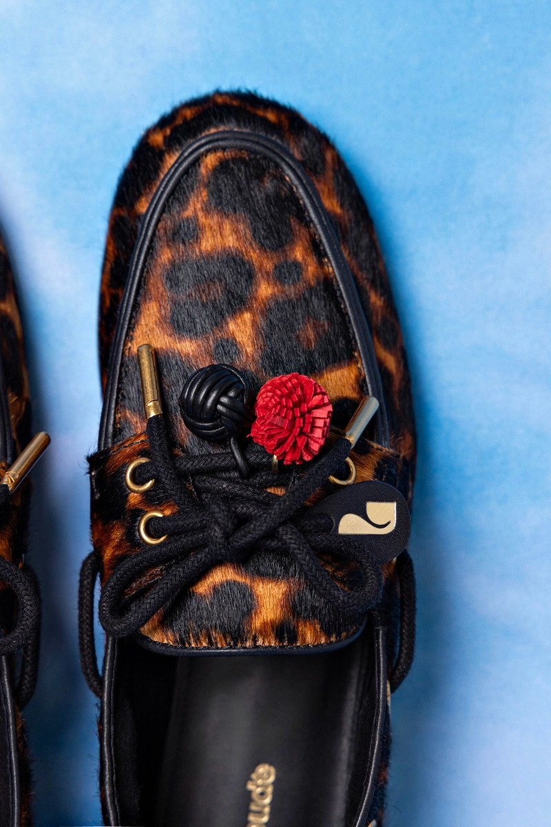 Larroudé Cyprus Boat Shoe In Leopard Print Calf Hair outlook