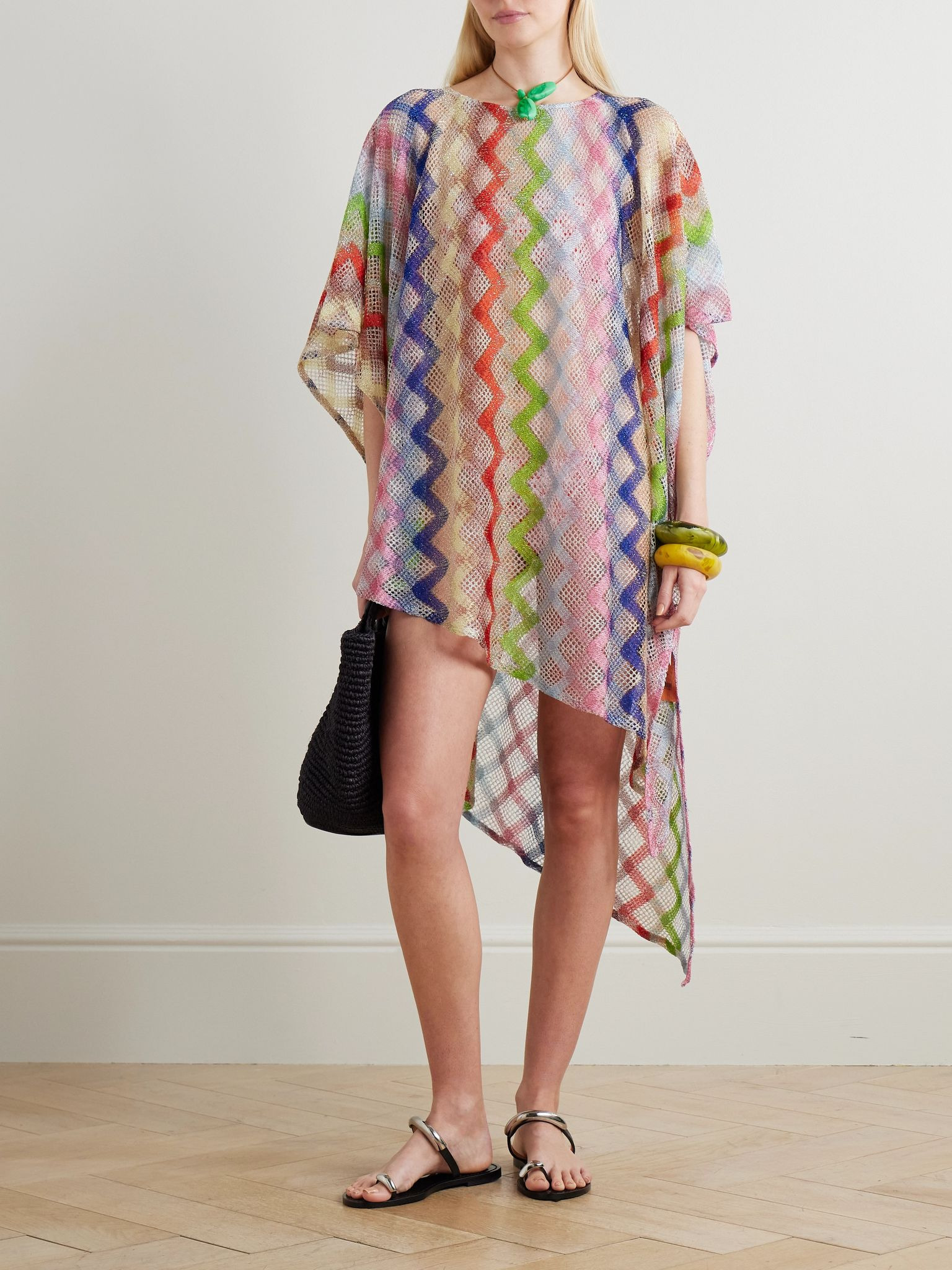 Mare asymmetric metallic crochet-knit kaftan Multi - 2