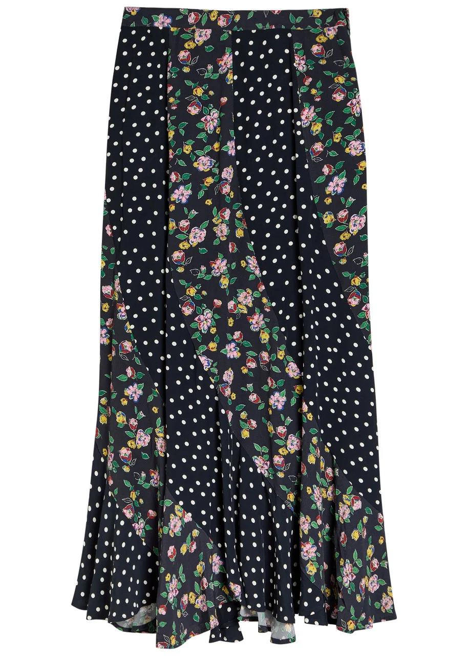 Rixo Gracella Panelled Polka dot and Floral Midi Skirt - 1