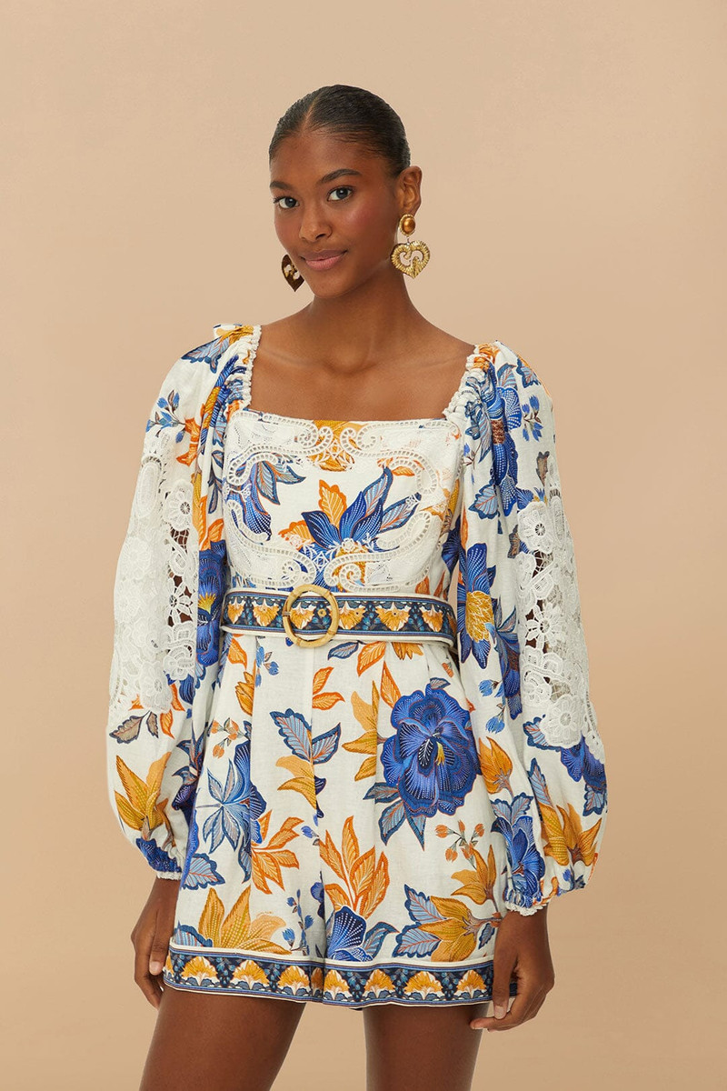 Off-White Summer Flowers Lenzing™ Ecovero™ Euroflax™ Romper 1