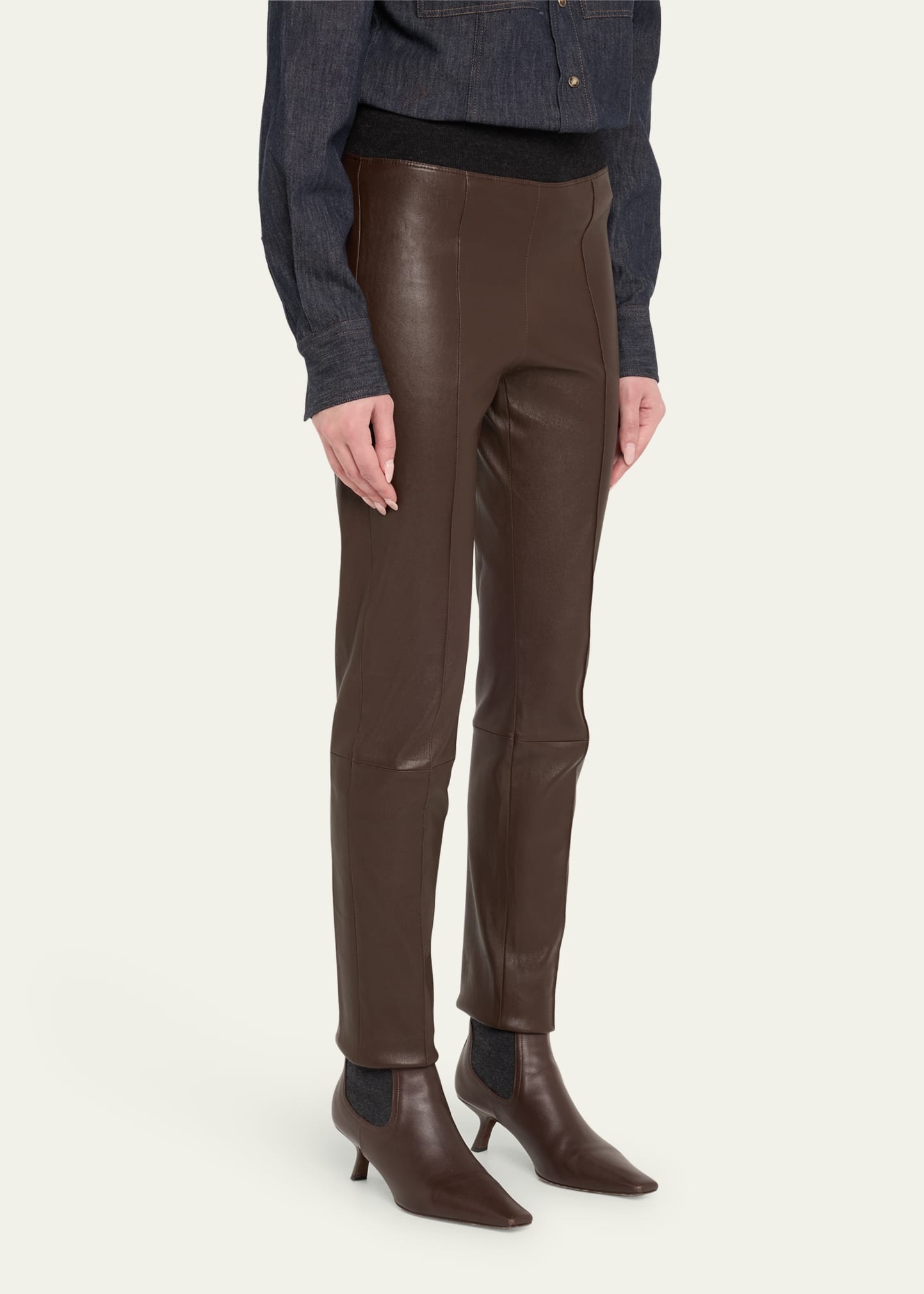 Leather Stretch Front Seam Leggings - 4