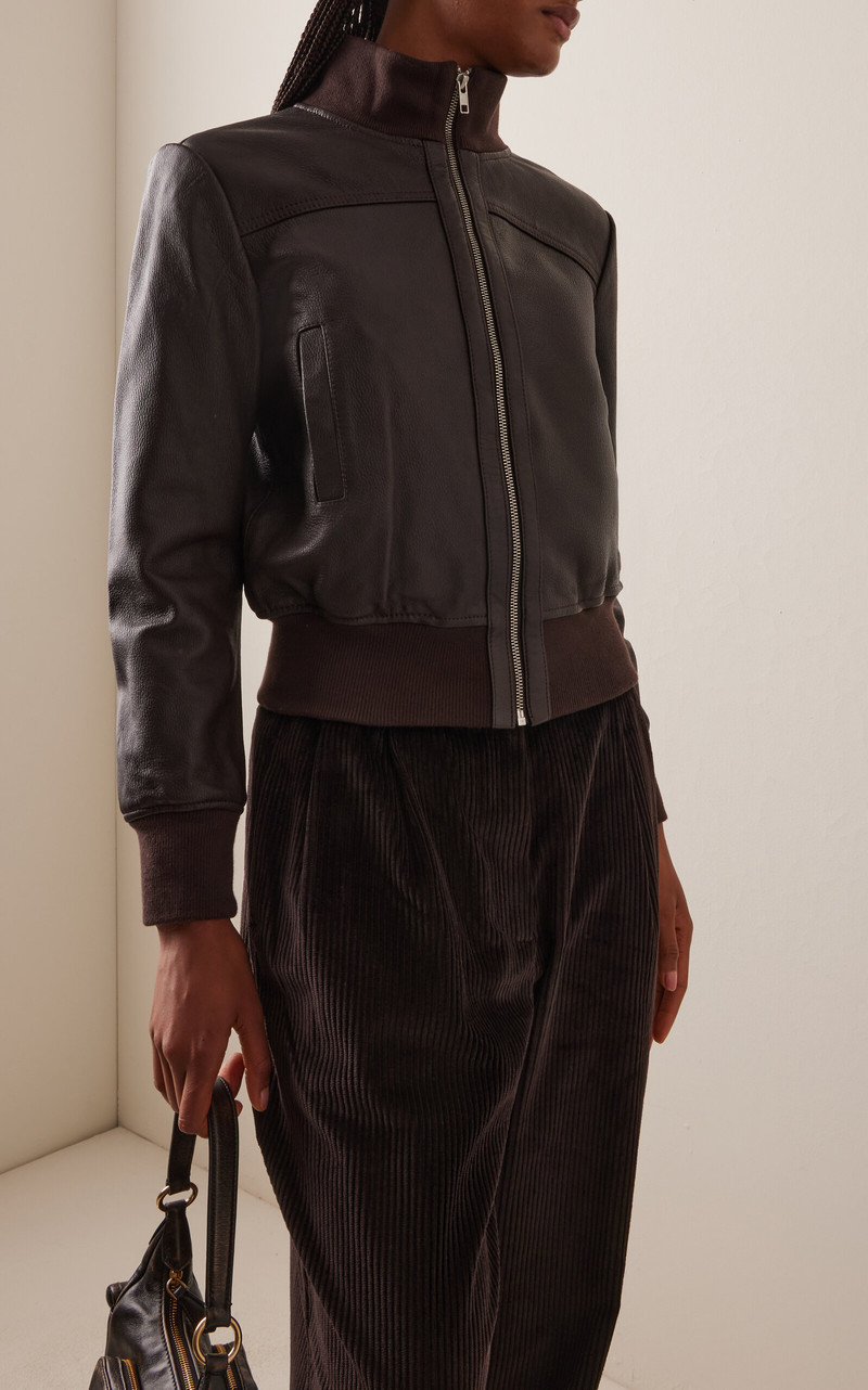 The Frankie Shop Tobias Leather Jacket brown outlook