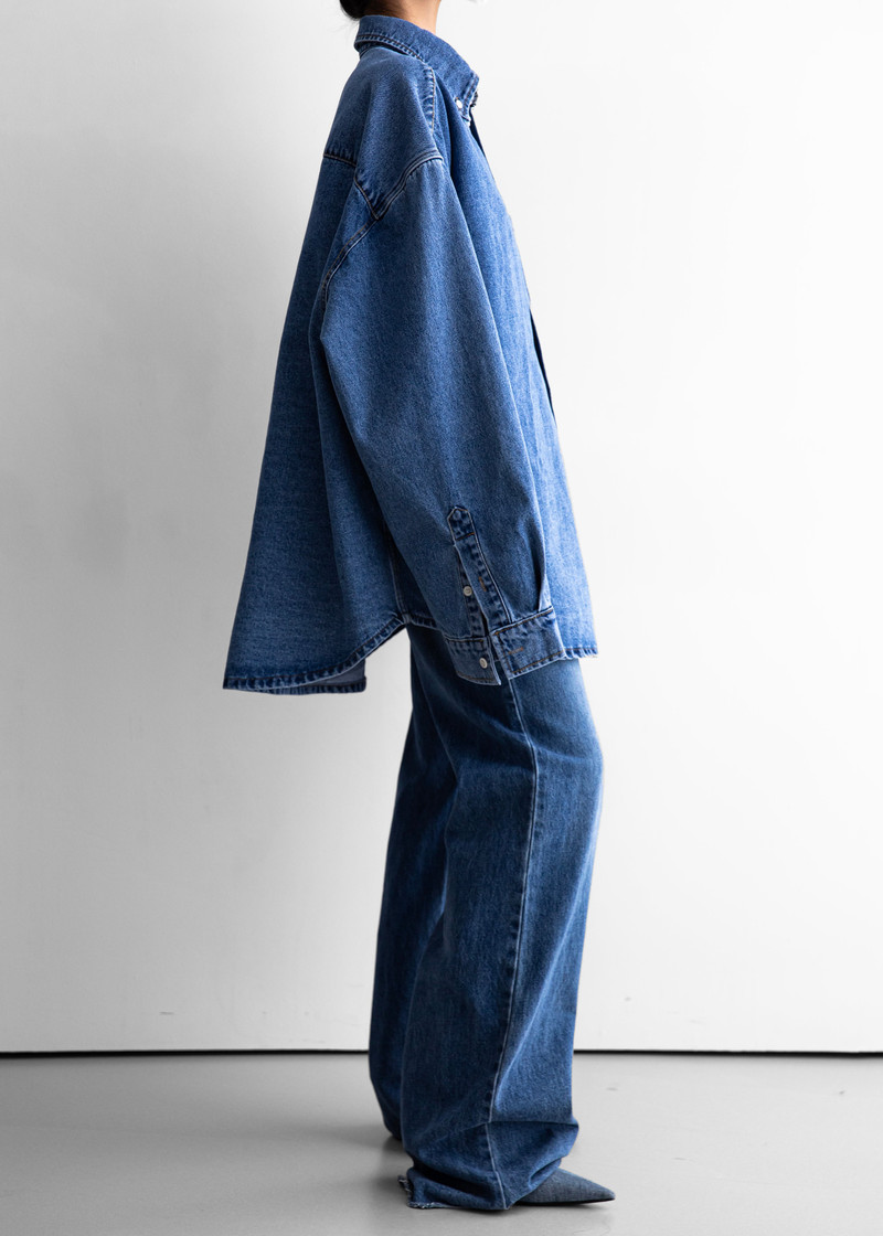 Belvis Oversized Denim Shirt - Medium Wash 1