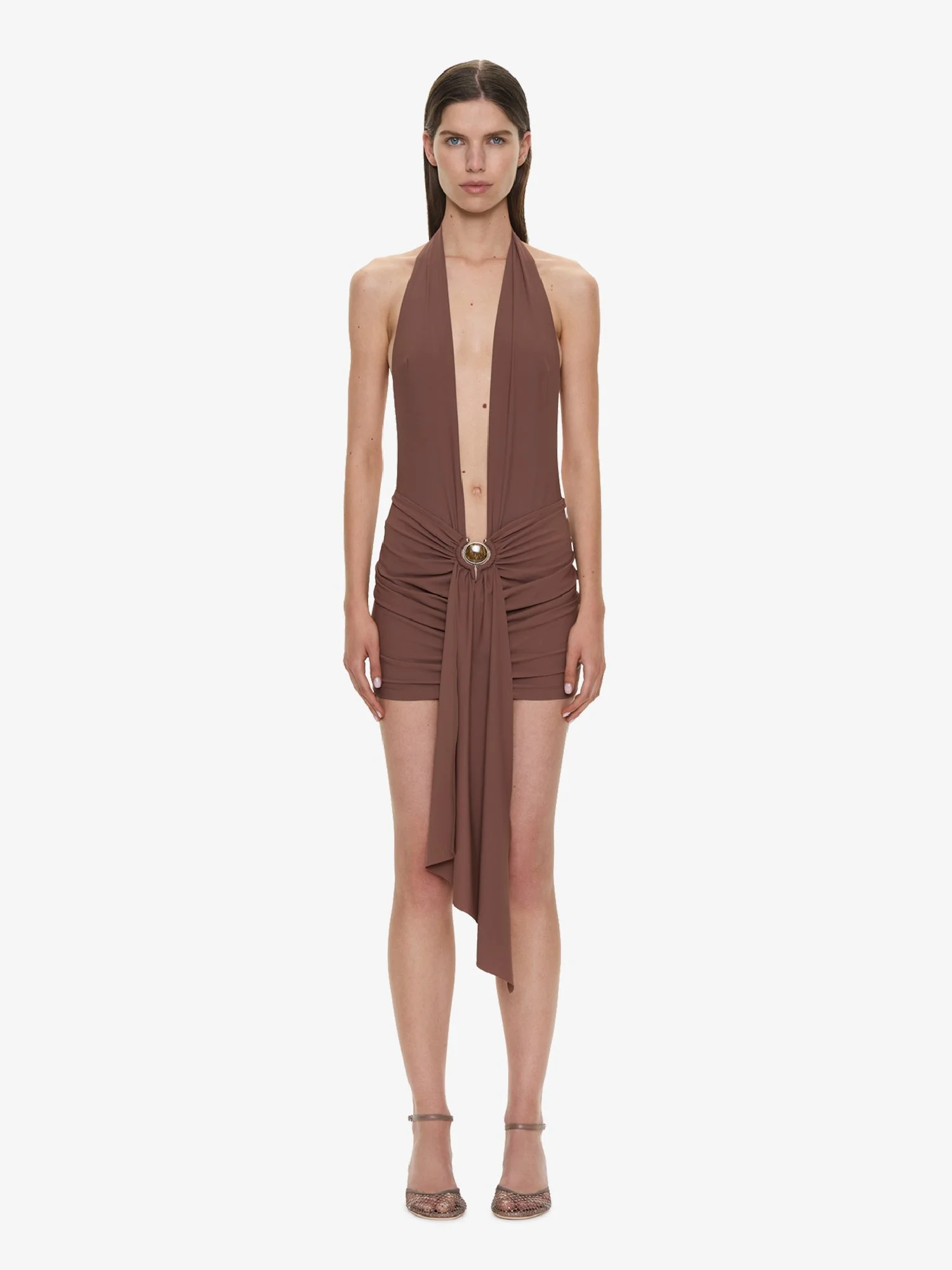 Pierced Orbit Halter Drape Mini Dress - 1