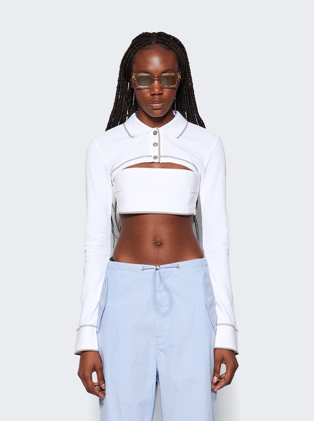 Shrunken Snap Polo Top Ivory - 3