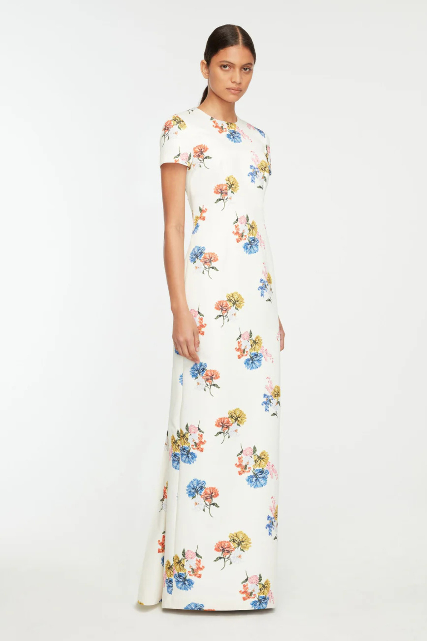 FOSETTE DRESS IN RETRO BOUQUET ON WHITE TAFFETA FAILLE - 3