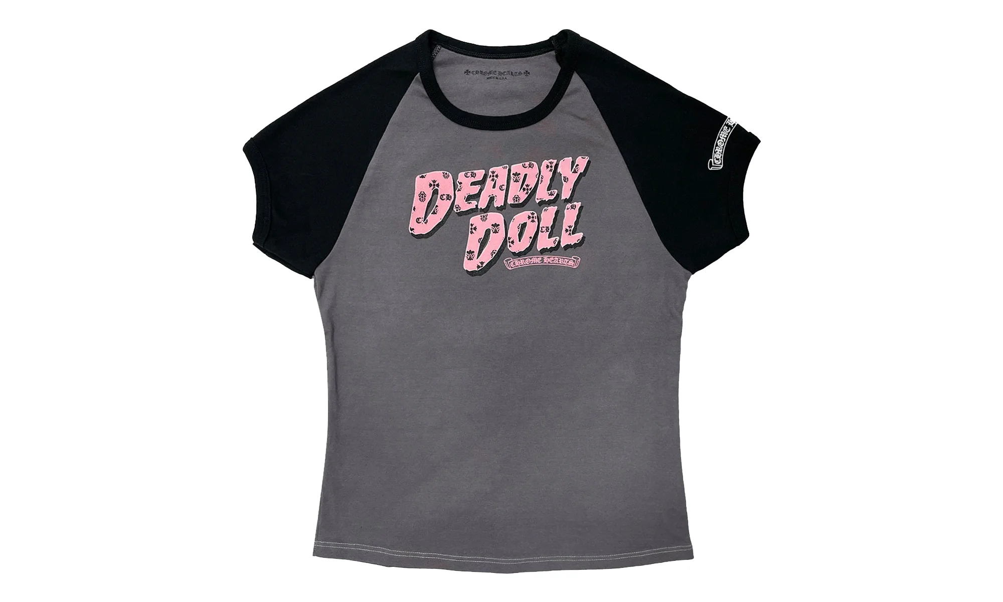 Deadly Doll Vine Heart Cropped T-Shirt "Grey / Pink" CHRM1091 - 1