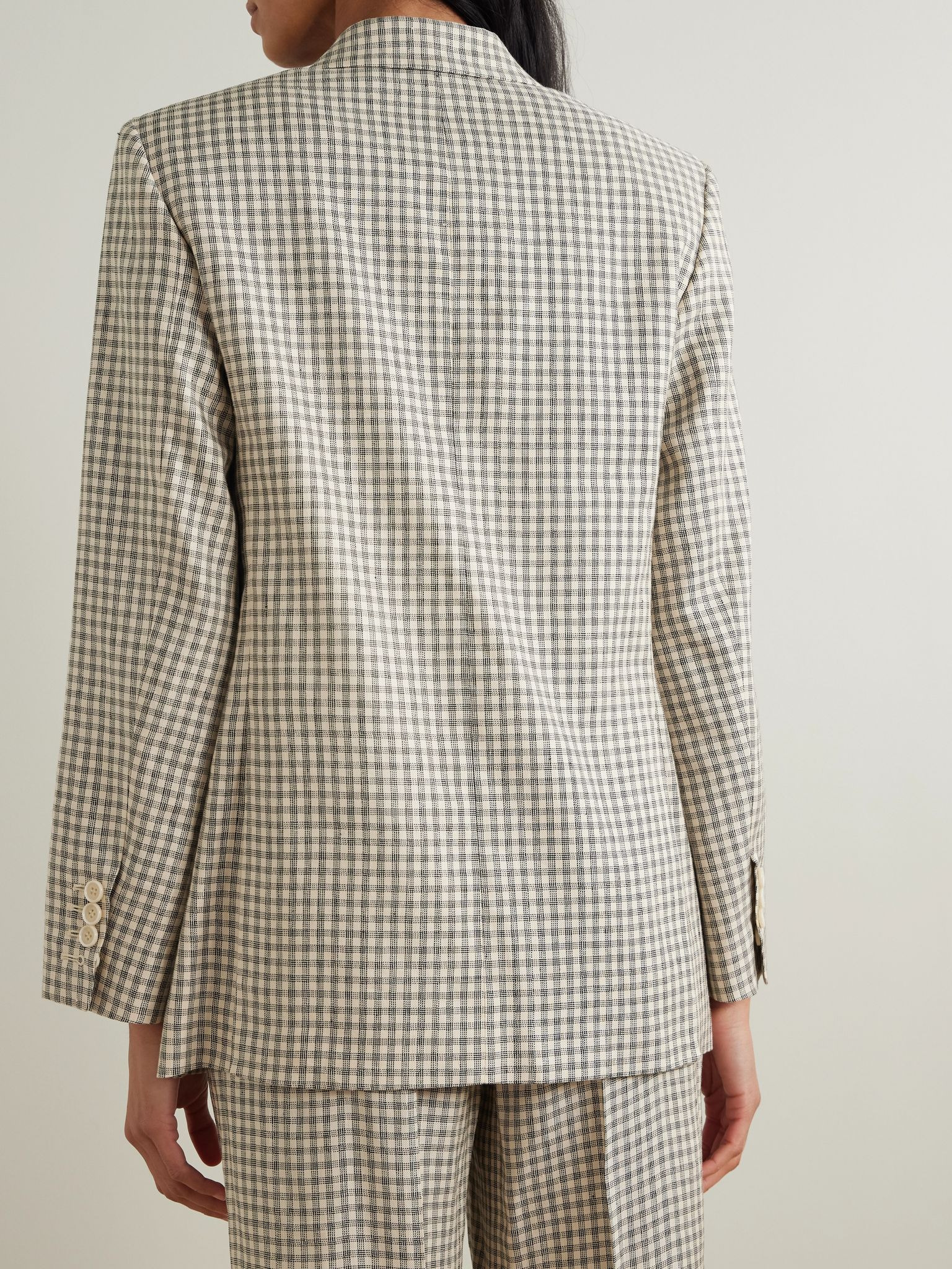 Checked linen-blend blazer Cream - 4