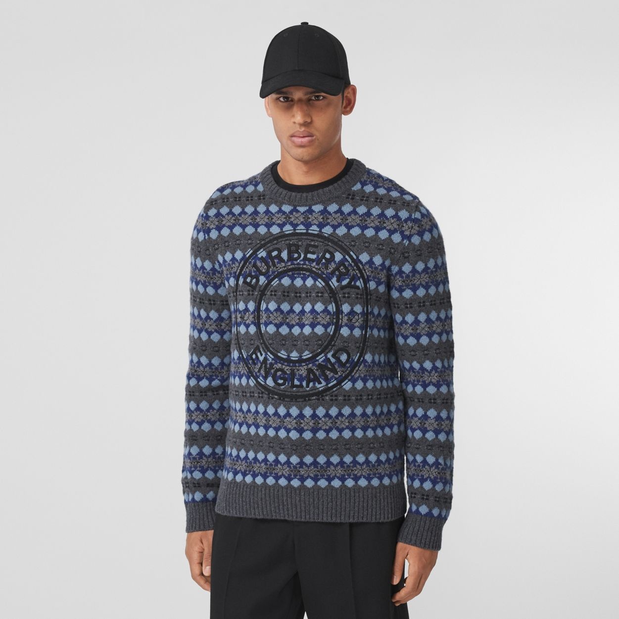 Logo Graphic Fair Isle Cashmere Wool Sweater - 5