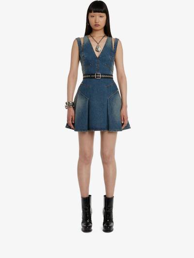 Alexander McQueen Women's Panelled Denim Mini Dress in Blue outlook