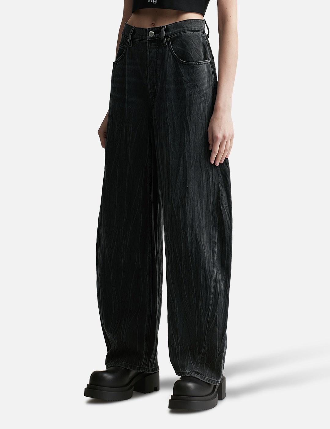 OVERSIZED ROUNDED LOW RISE JEANS IN CREASE EFFECT - 2