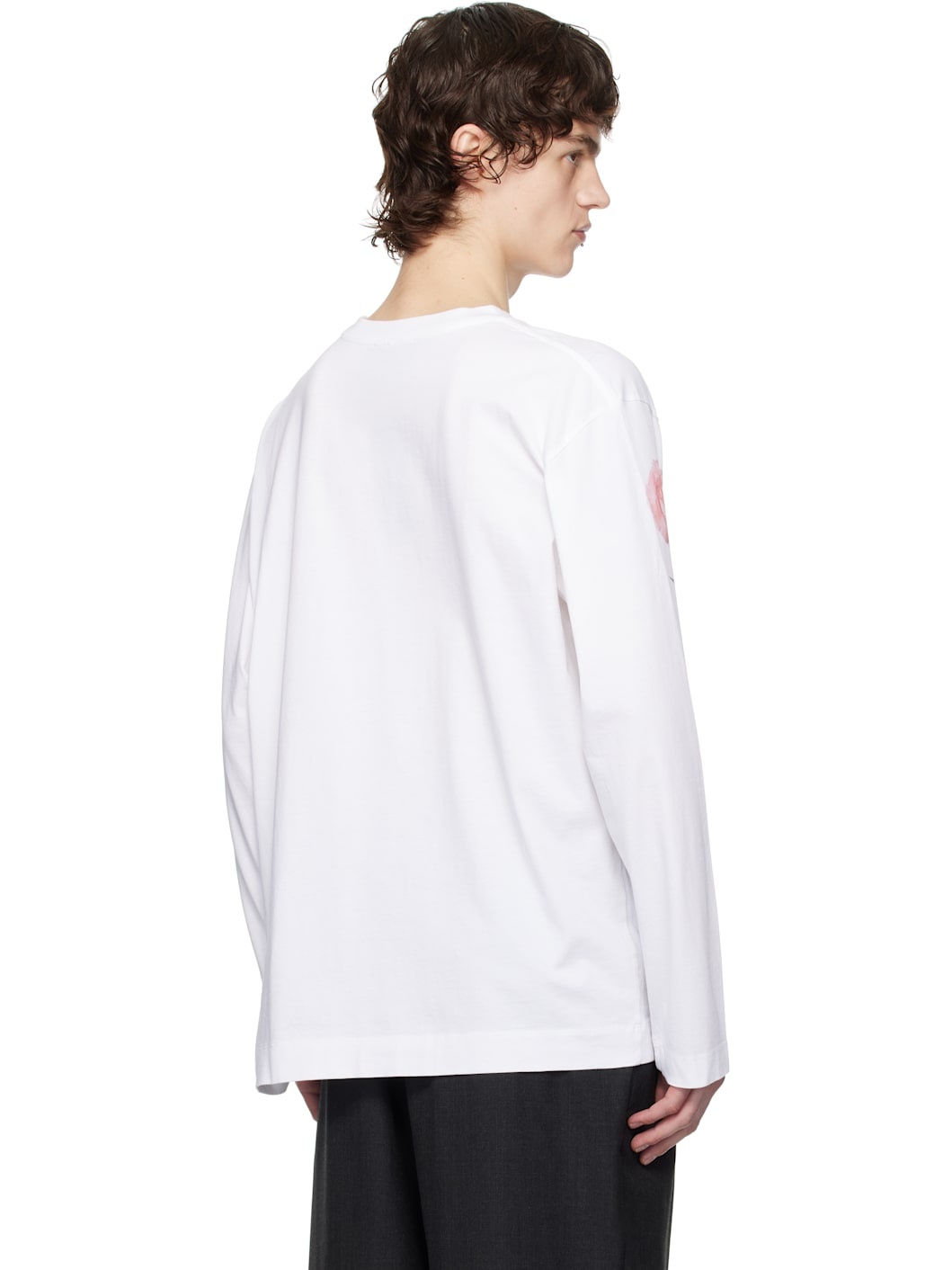 White Carnation Print Long Sleeve T-shirt - 3