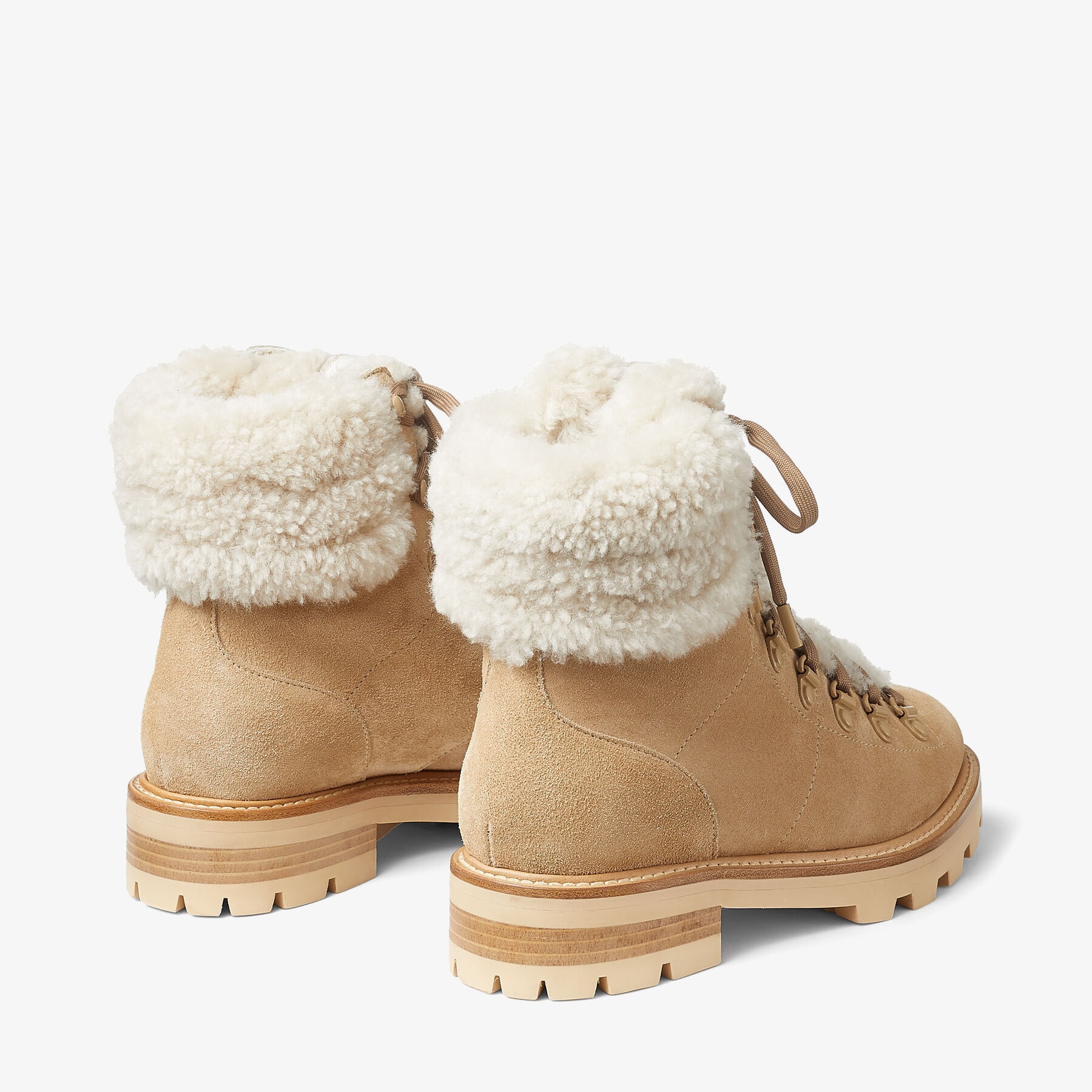 Eshe Flat Shearling
Stucco Suede Hiking Boots with Natural Shearling Collar - 5
