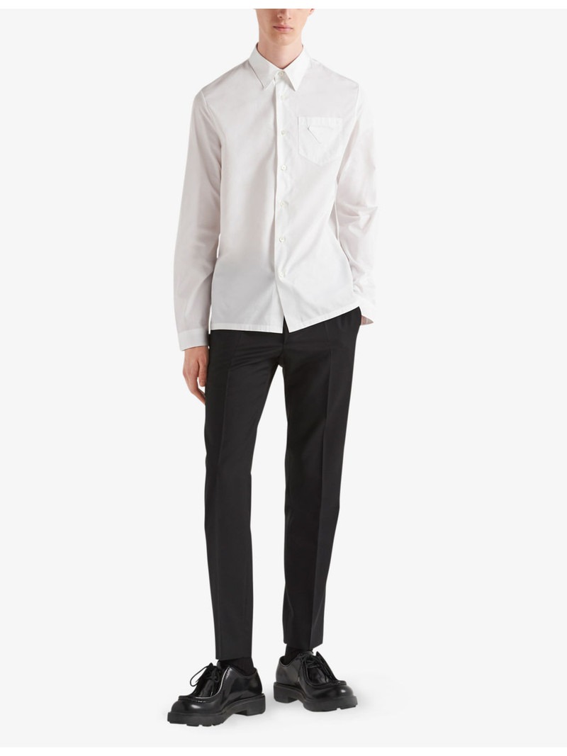 Prada Logo-patch boxy-fit cotton shirt outlook