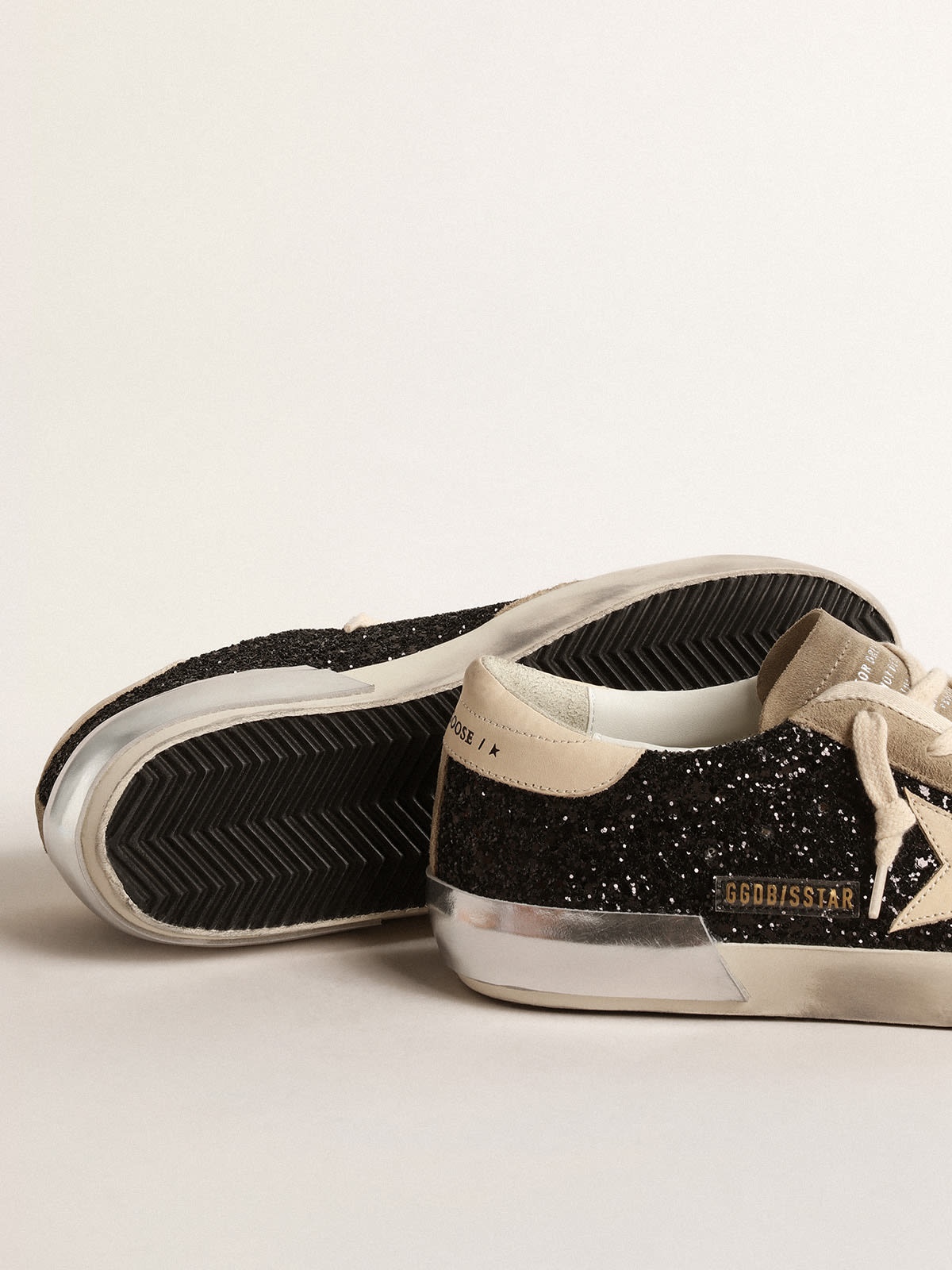 Super-Star in black glitter with cream star and suede inserts - 3