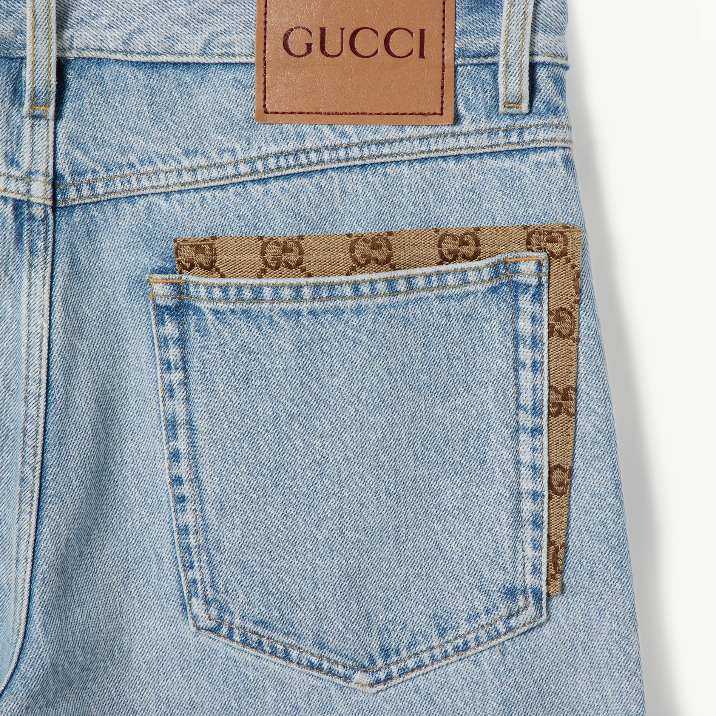 Washed denim pant with GG insert - 7