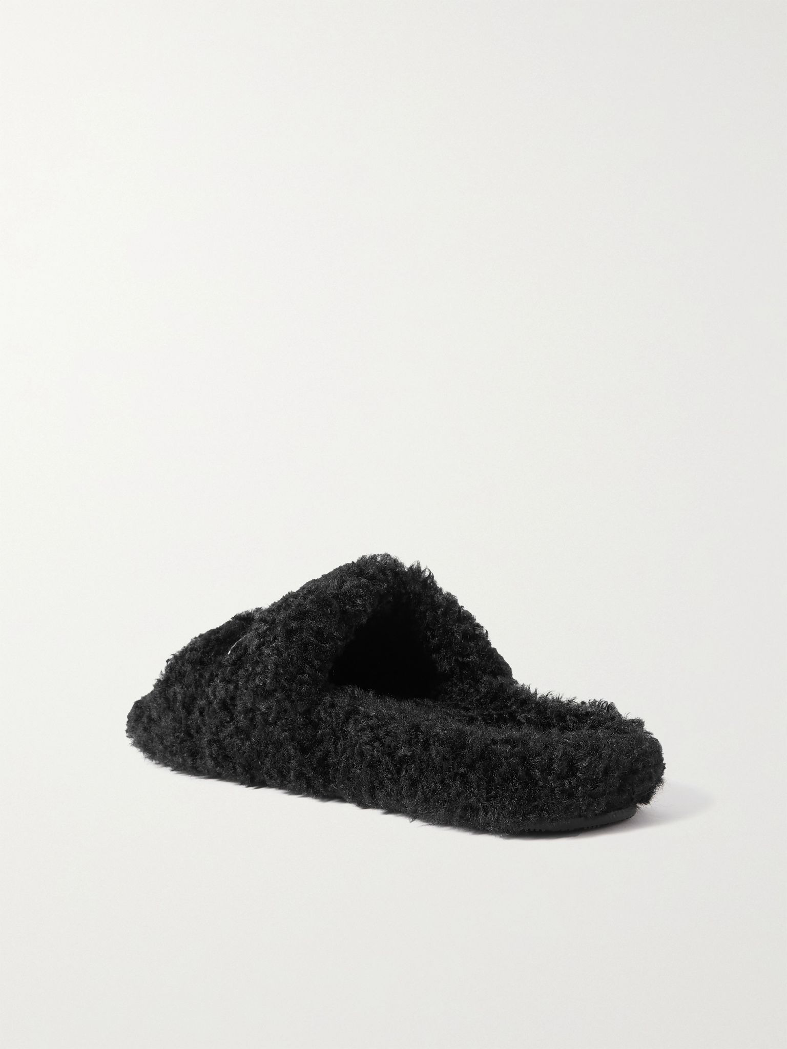 Furry logo-embroidered faux shearling slides Black - 3
