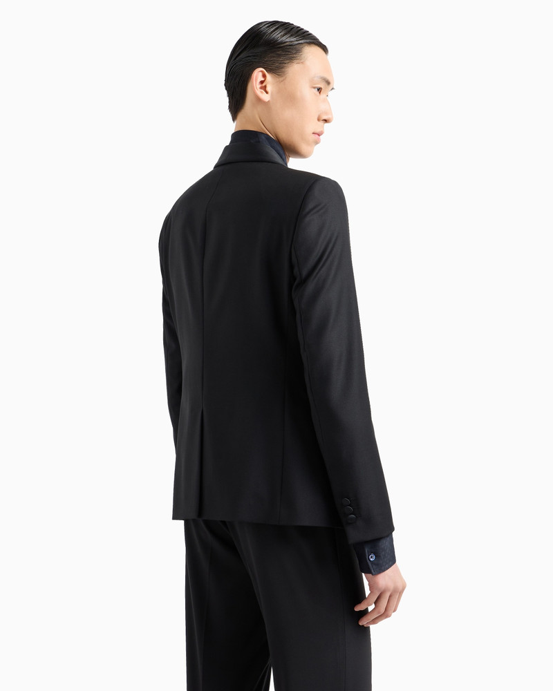 Light worsted virgin wool single-breasted jacket with satin shawl lapels 3
