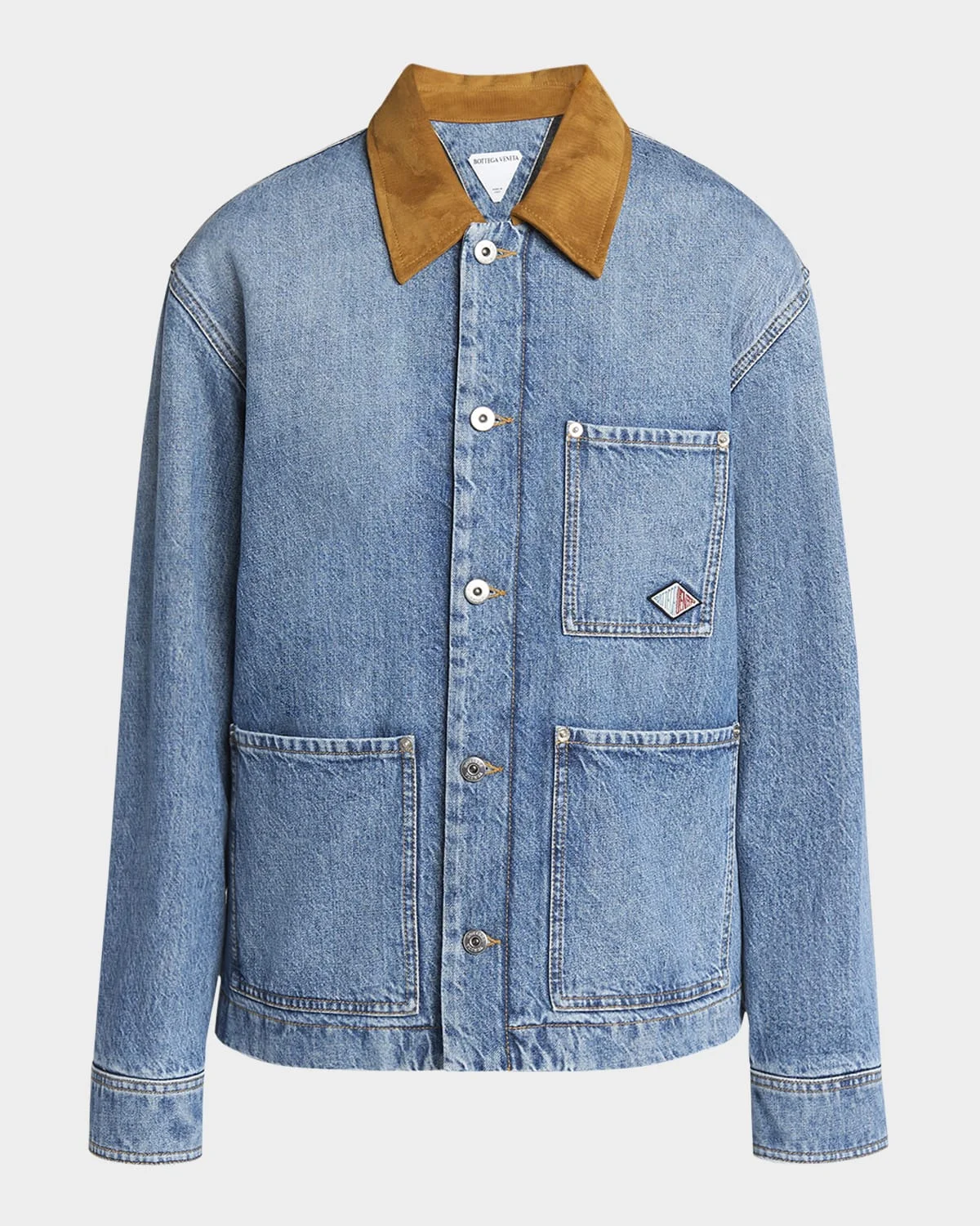 Suede Collar Vintage Indigo Denim Jacket - 1