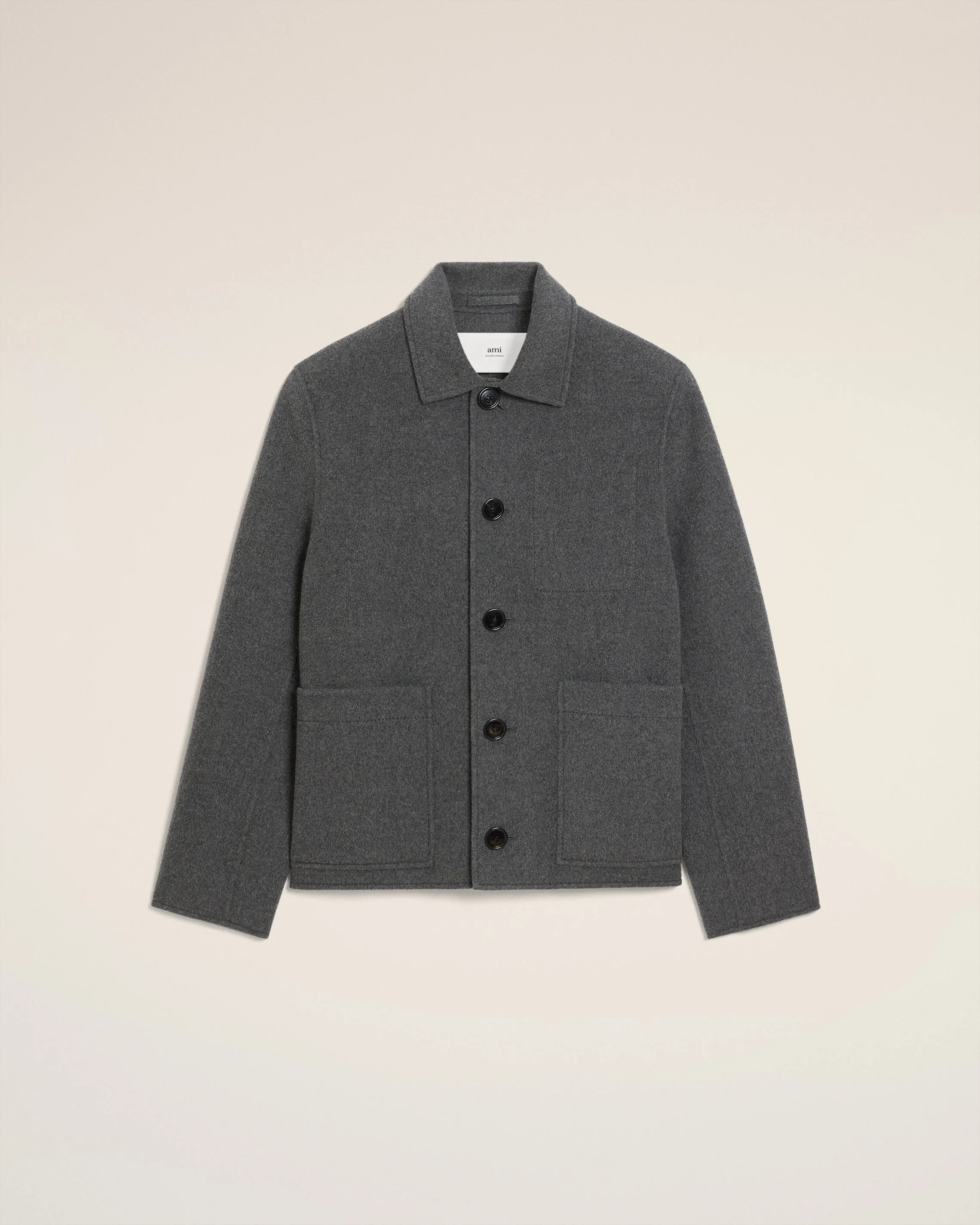 GREY WOOL BOXY BUTTONED JACKET - 1