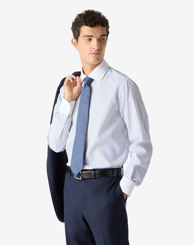 CORNELIANI White cotton shirt with Blue/light Blue striped pattern outlook